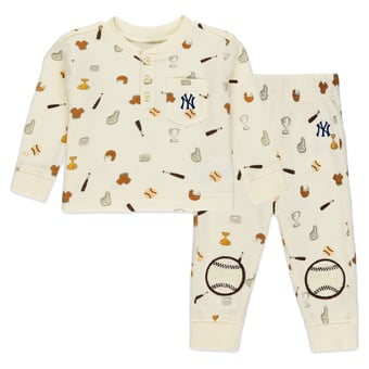Newborn WEAR by Erin Andrews Cream New York Yankees Two-Piece Waffle-Knit Sleep Set