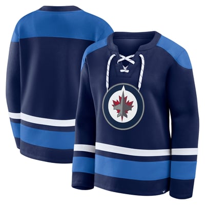 Women's Fanatics  Navy Winnipeg Jets Icing Long Sleeve Lace Up Sweatshirt
