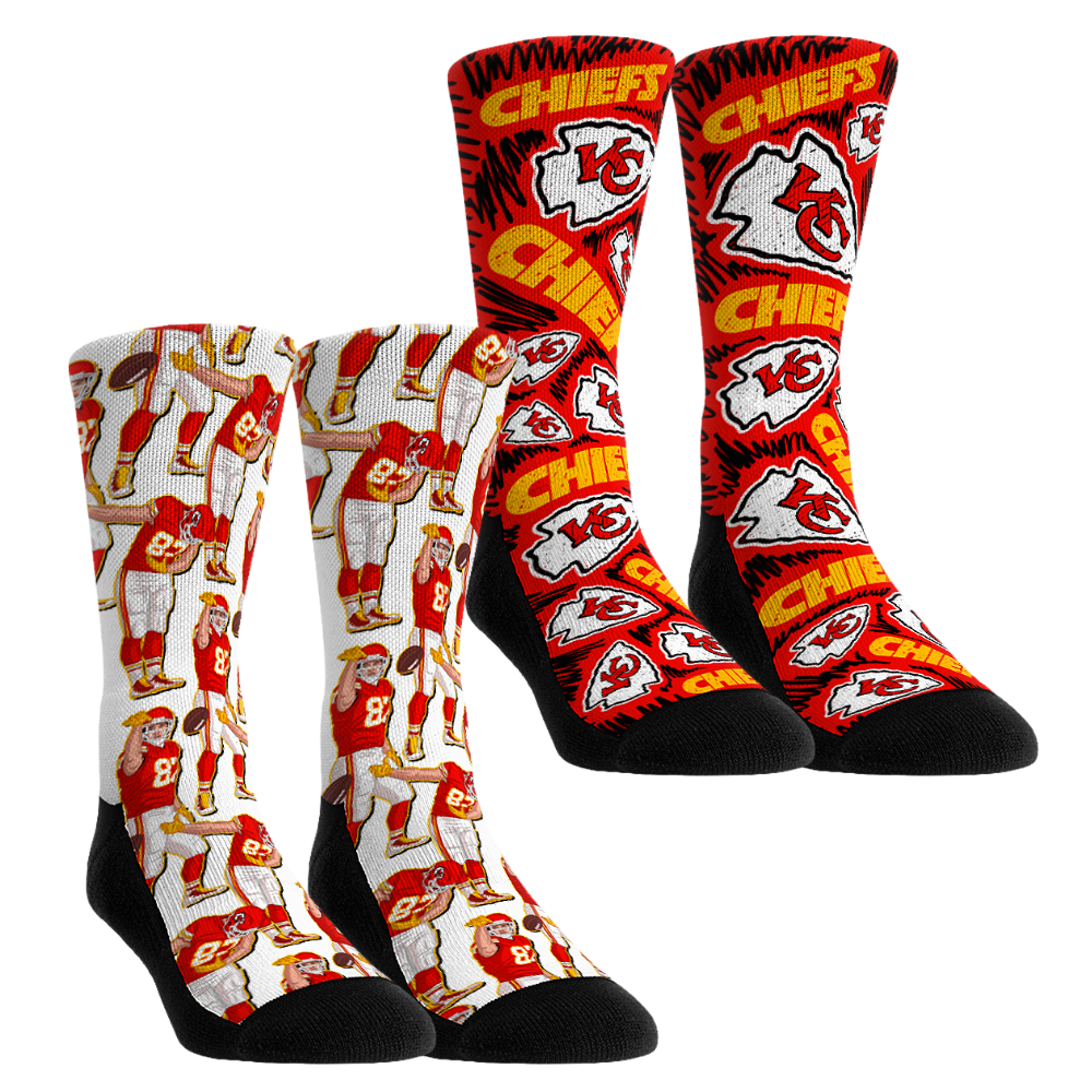 Unisex Rock Em Travis Kelce Kansas City Chiefs 2-Pack No Look Pass Crew Socks Set