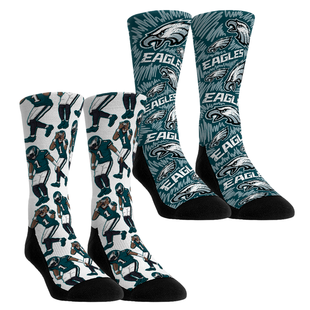 Unisex Rock Em Jalen Hurts Philadelphia Eagles 2-Pack Reverse Hurdle Crew Socks Set