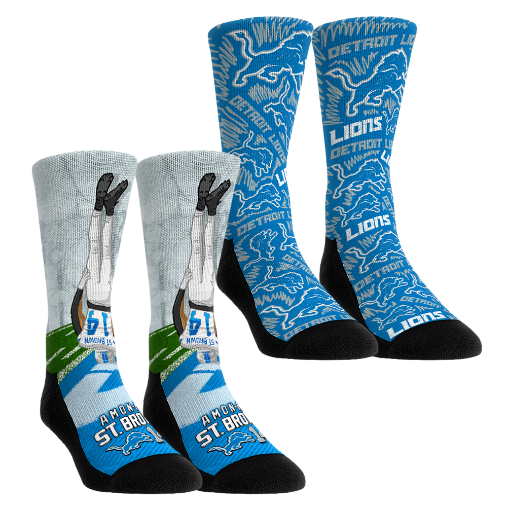 Unisex Rock Em Amon-Ra St. Brown Detroit Lions 2-Pack Reverse Hurdle Crew Socks Set