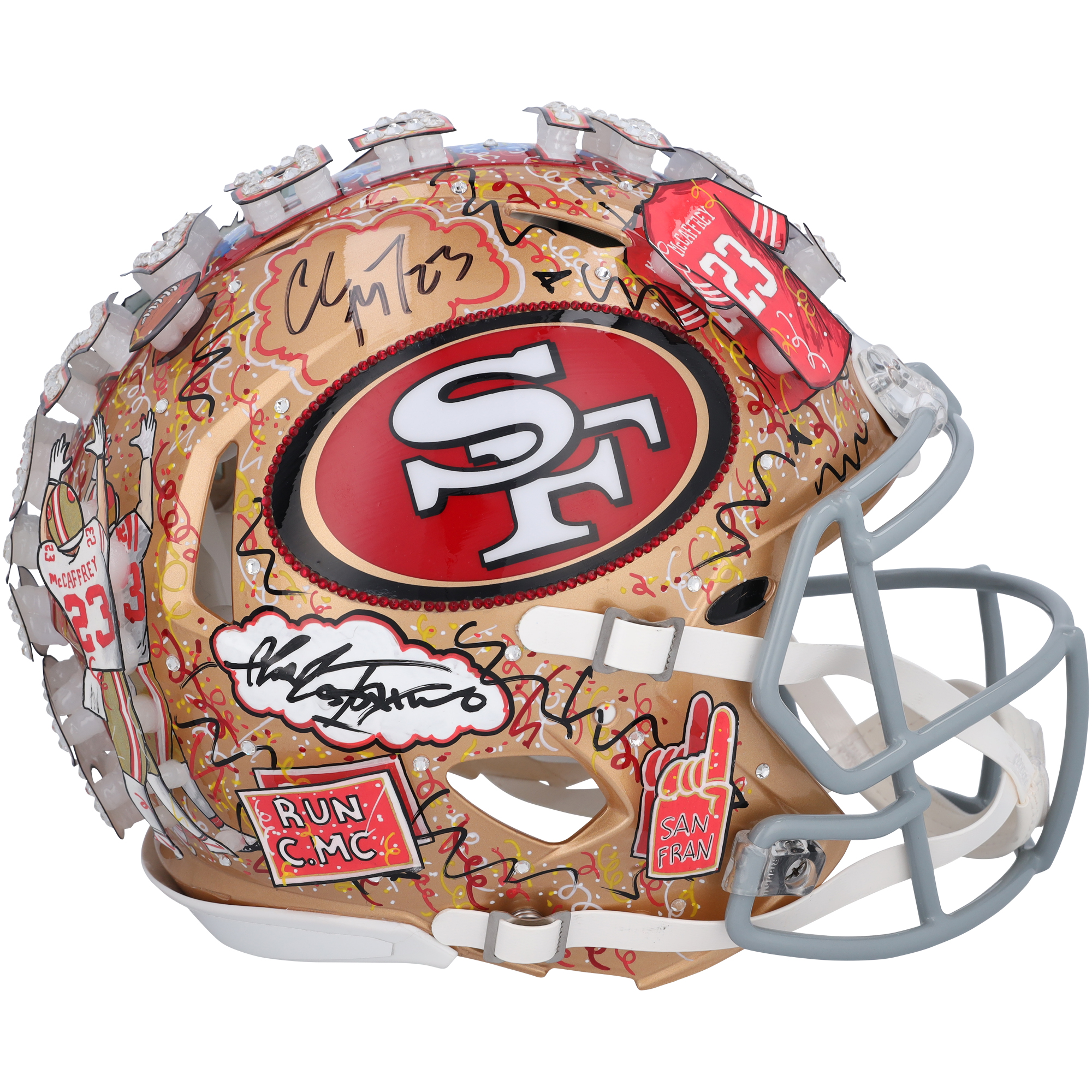 Christian McCaffrey San Francisco 49ers Autographed Riddell Speed Authentic Helmet - Art by Charles Fazzino - NR81050444