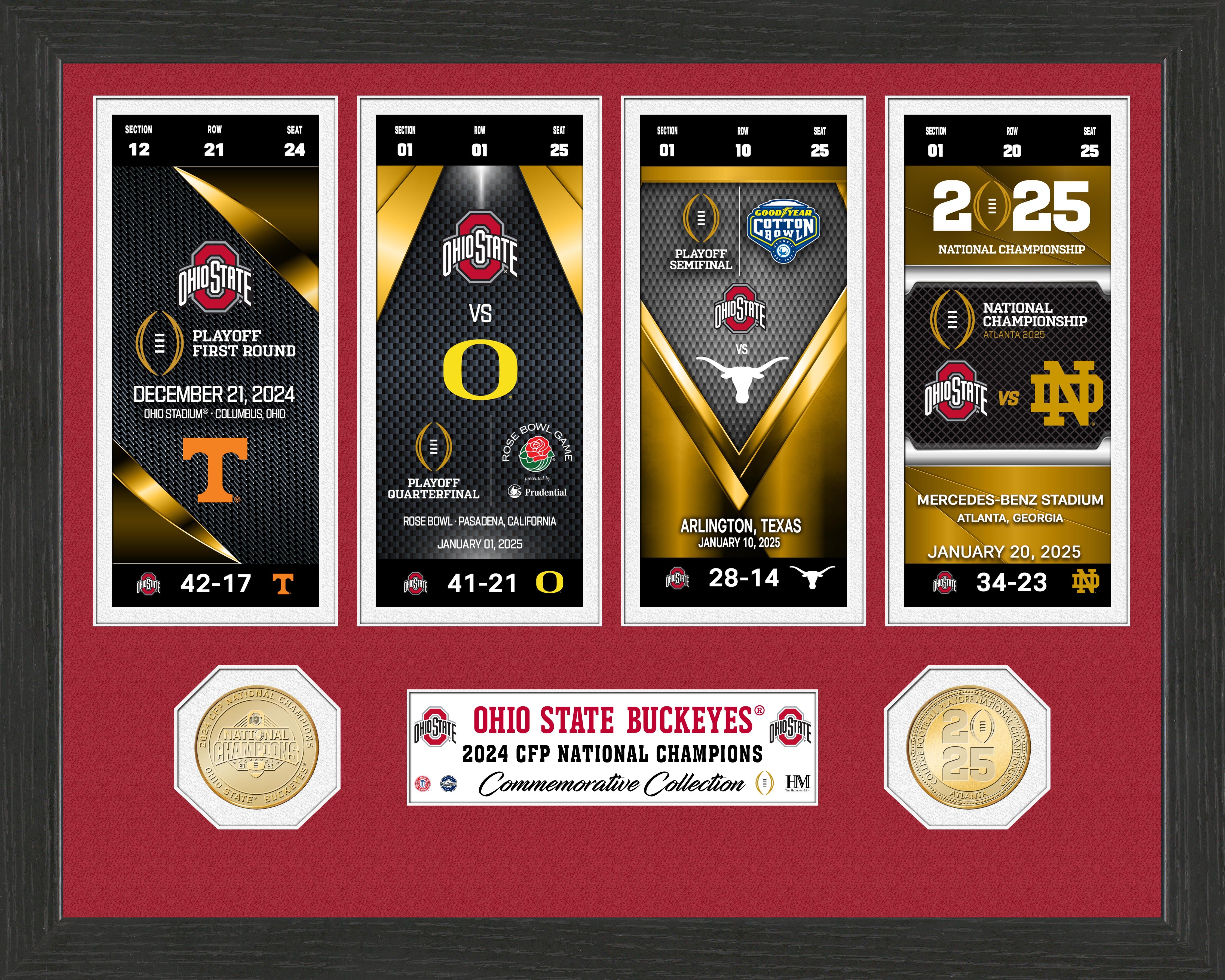Highland Mint Ohio State Buckeyes College Football Playoff 2025 National Champions 12" x 15" Ticket Collection Bronze Coin Photo Mint