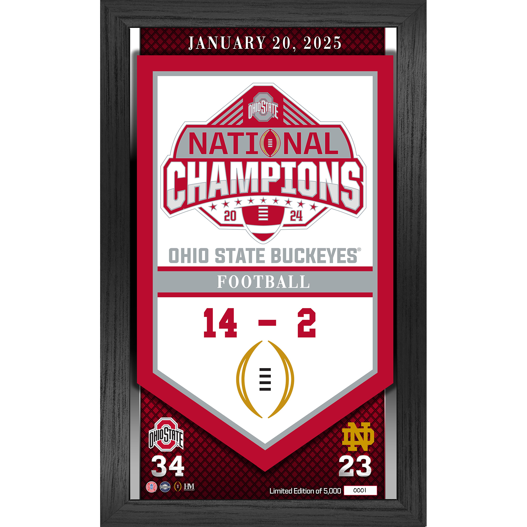 Highland Mint Ohio State Buckeyes College Football Playoff 2024 National Champions Matchup Banner Frame