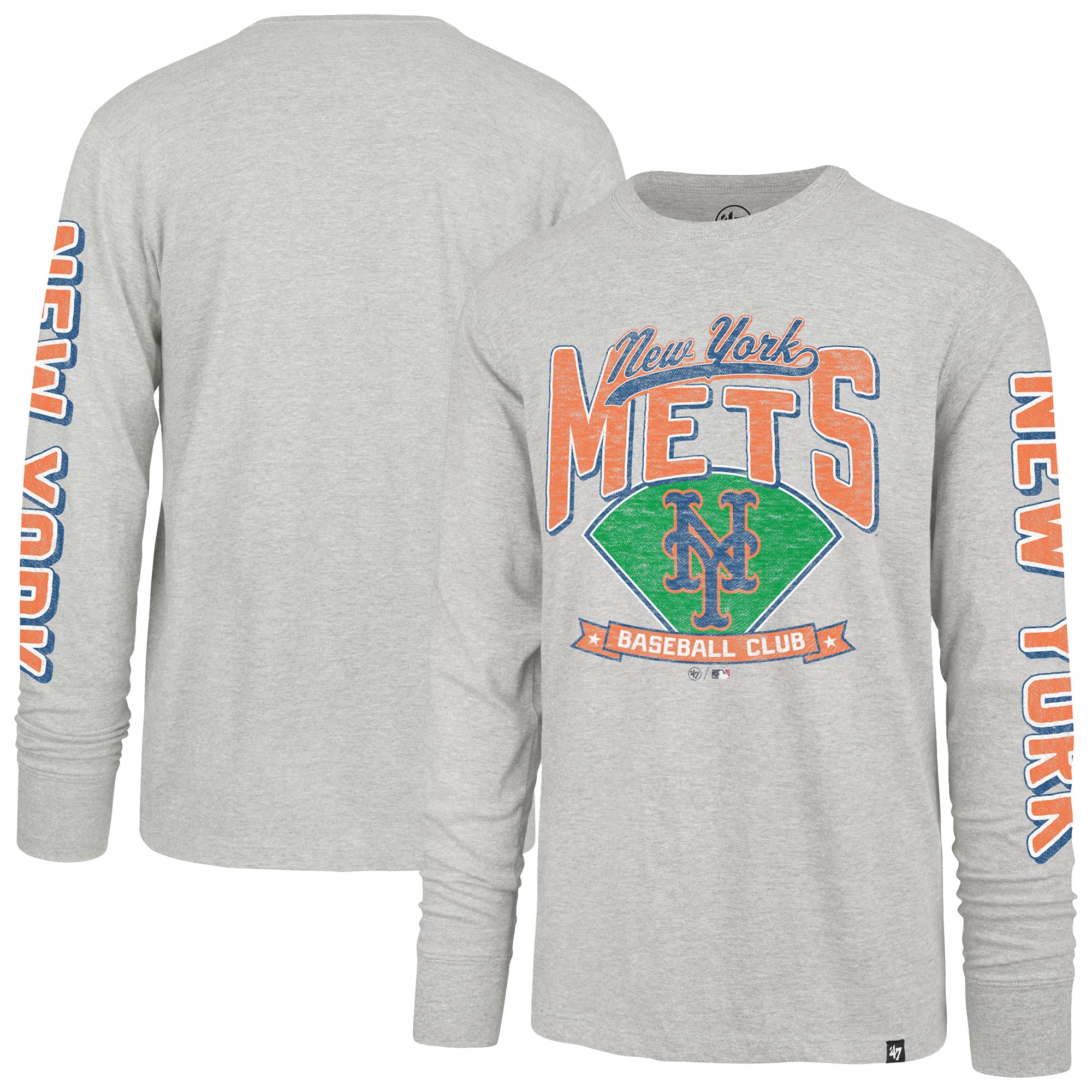 Men's '47 Gray New York Mets Big & Tall Distressed Franklin Long Sleeve T-Shirt