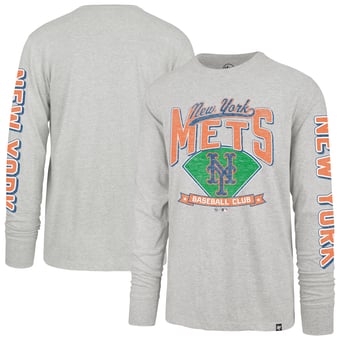 Men's '47 Gray New York Mets Big & Tall Distressed Franklin Long Sleeve T-Shirt