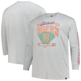 Men's '47 Gray Detroit Tigers Big & Tall Distressed Franklin Long Sleeve T-Shirt