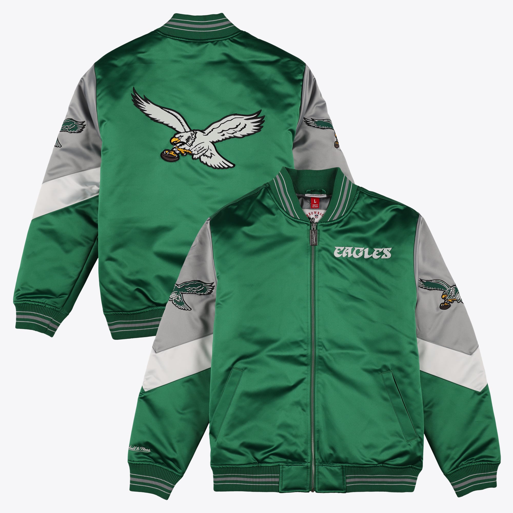 Philadelphia Eagles Mitchell & Ness Throw It Back Heavyweight Satin Jacket - Uomo