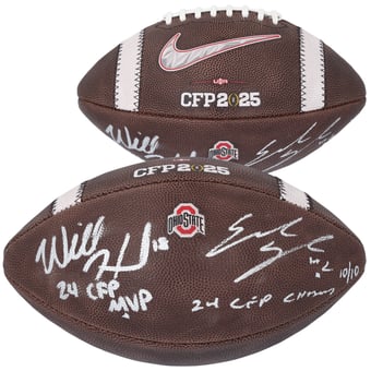 Will Howard & Emeka Egbuka Ohio State Buckeyes Autographed 2024 College Football Playoff National Champions Nike 2025 CFP Football with Multiple Inscriptions - Limited Edition #10/10