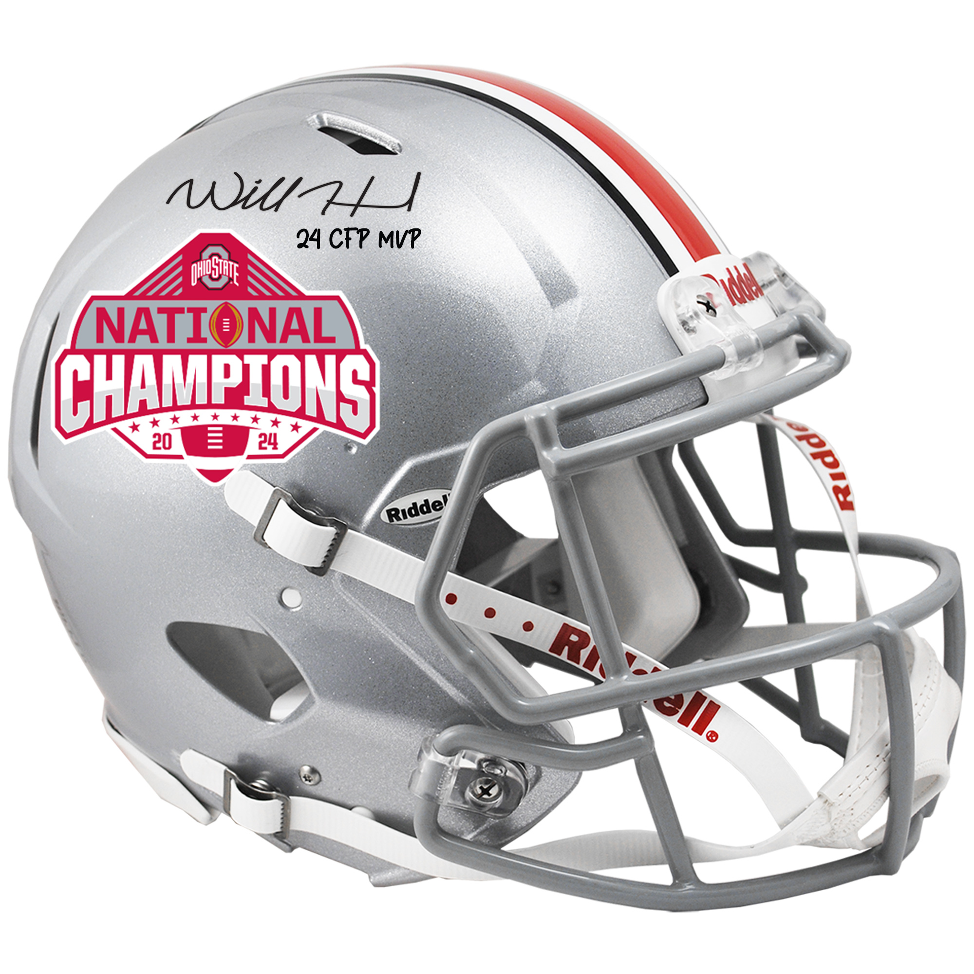 Will Howard Ohio State Buckeyes Autographed 2024 College Football Playoff National Champions Logo Riddell Speed Authentic Helmet with "24 CFP MVP" Inscription