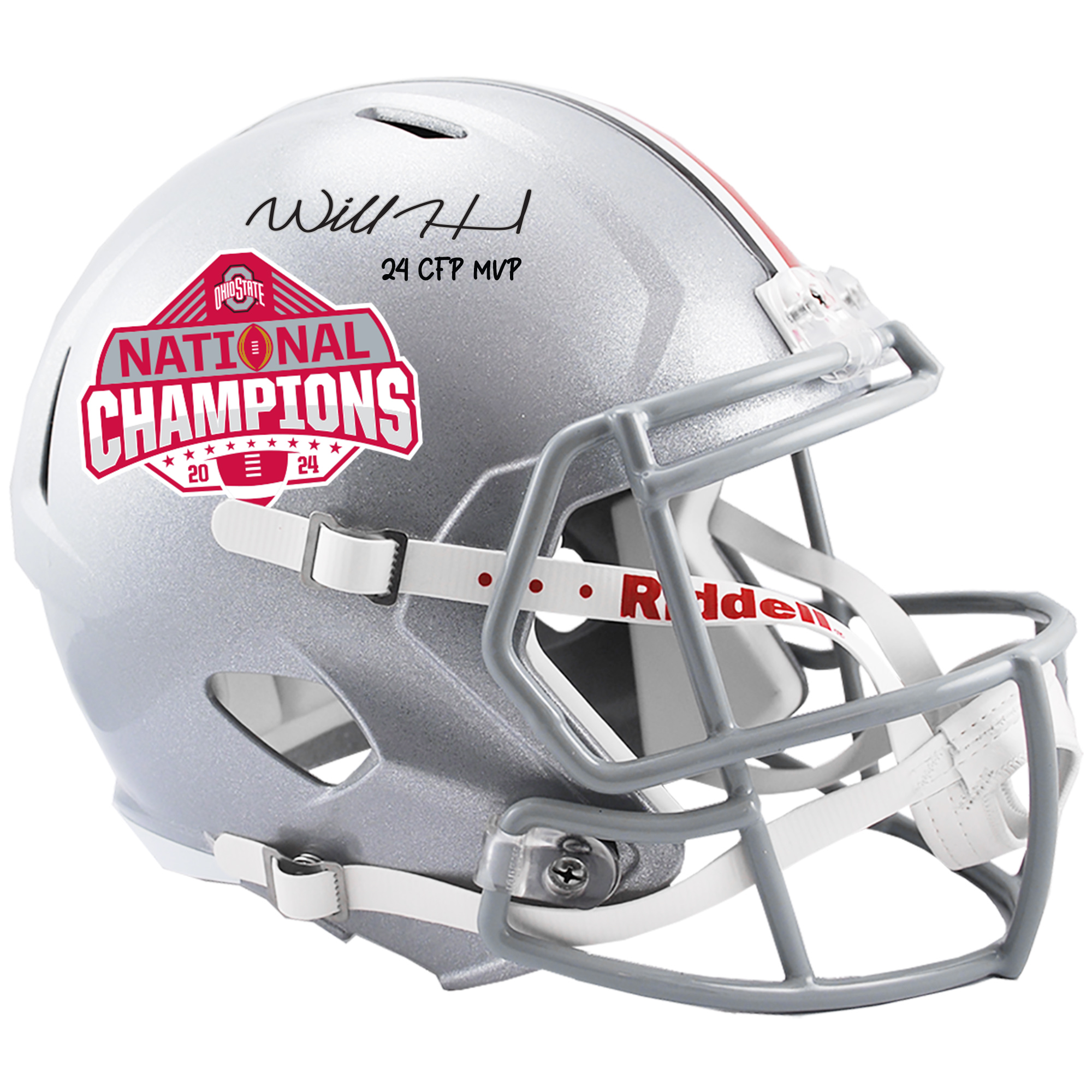 Will Howard Ohio State Buckeyes Autographed 2024 College Football Playoff National Champions Logo Riddell Speed Replica Helmet with "24 CFP MVP" Inscription