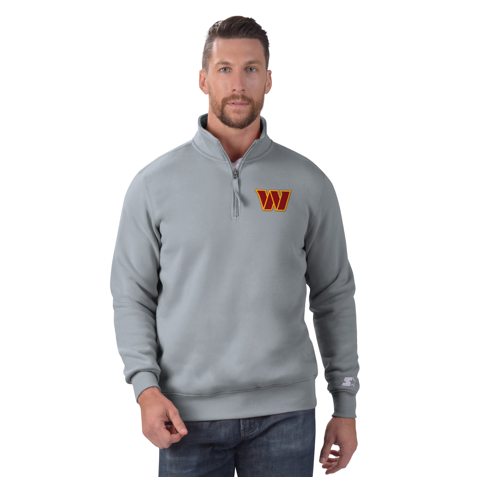 Men's Starter Gray Washington Commanders Classic Quarter-Zip Pullover Sweatshirt
