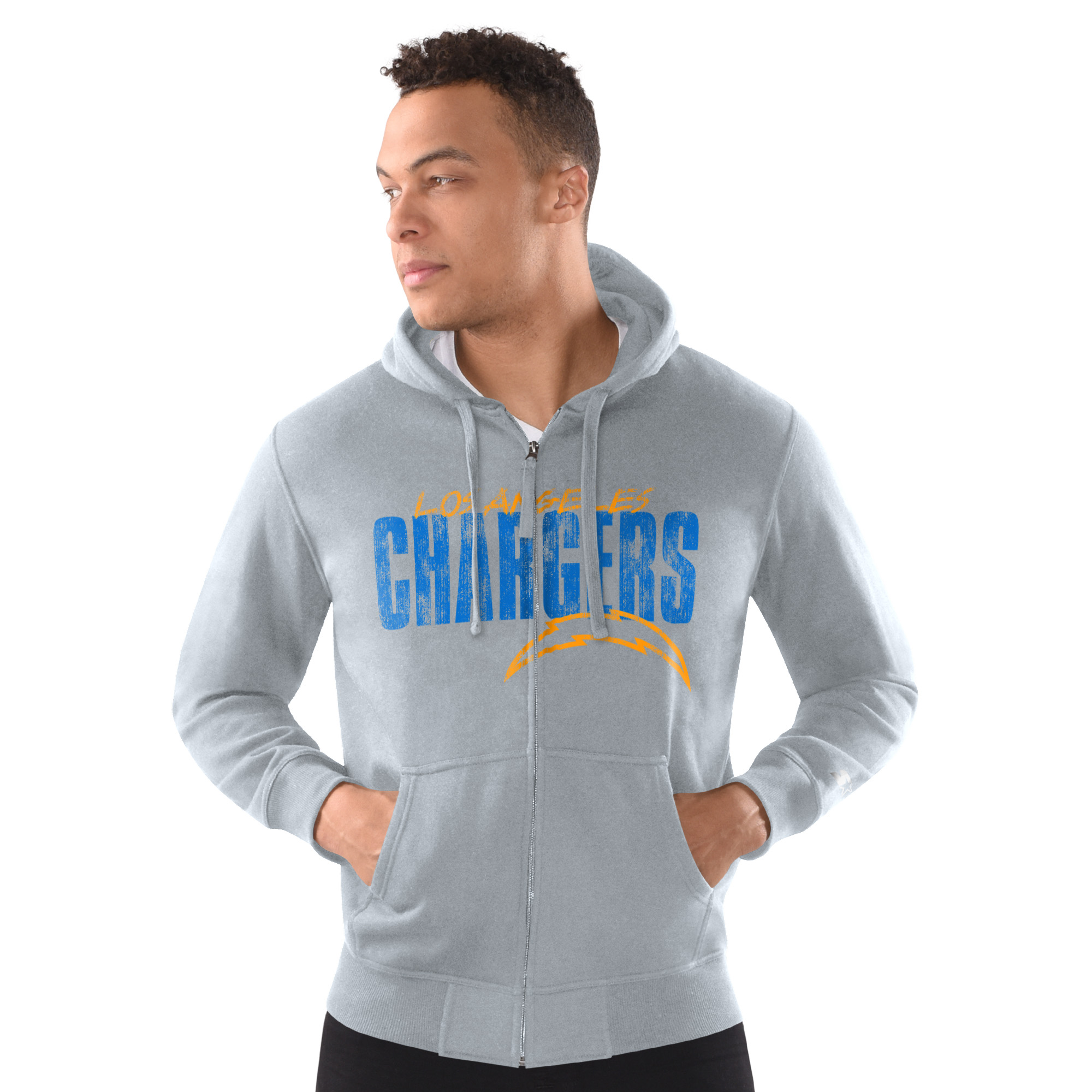 Men's Starter Heather Gray Los Angeles Chargers Distressed Classic Full-Zip Hoodie