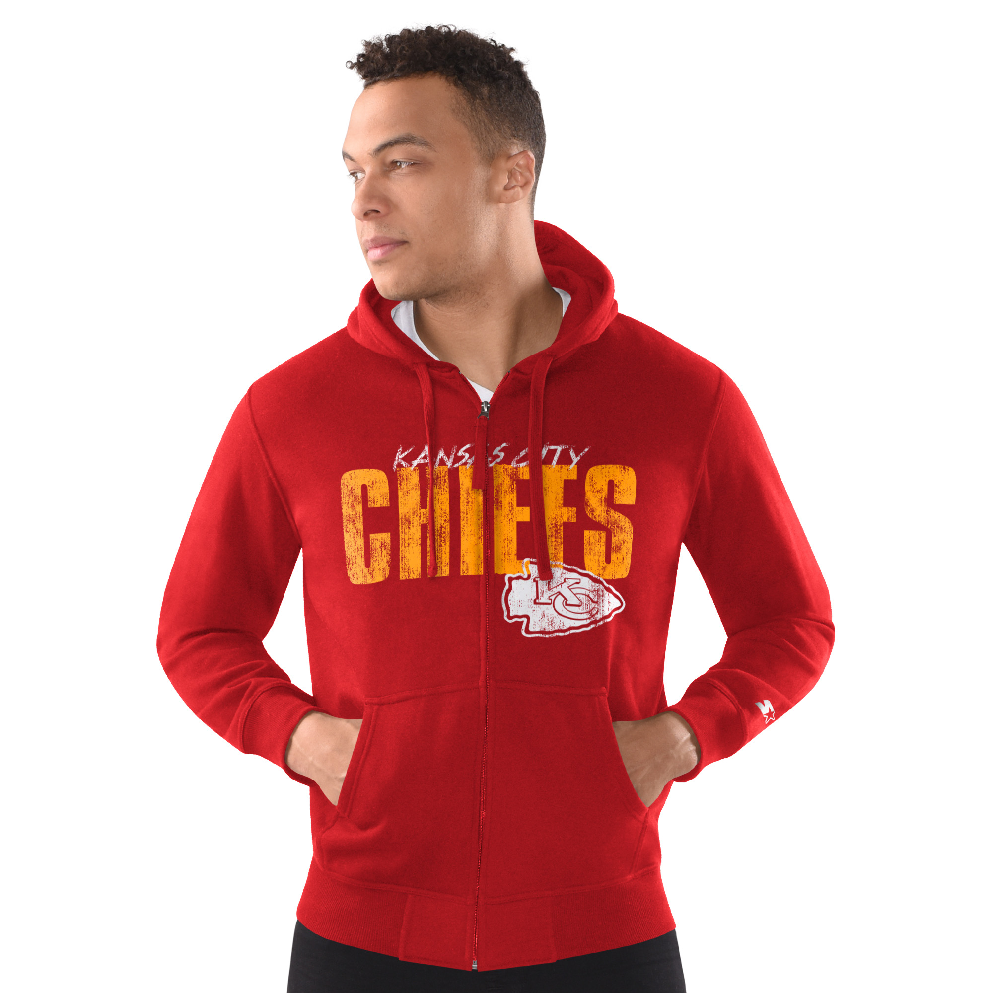 Men's Starter Red Kansas City Chiefs Distressed Classic Full-Zip Hoodie
