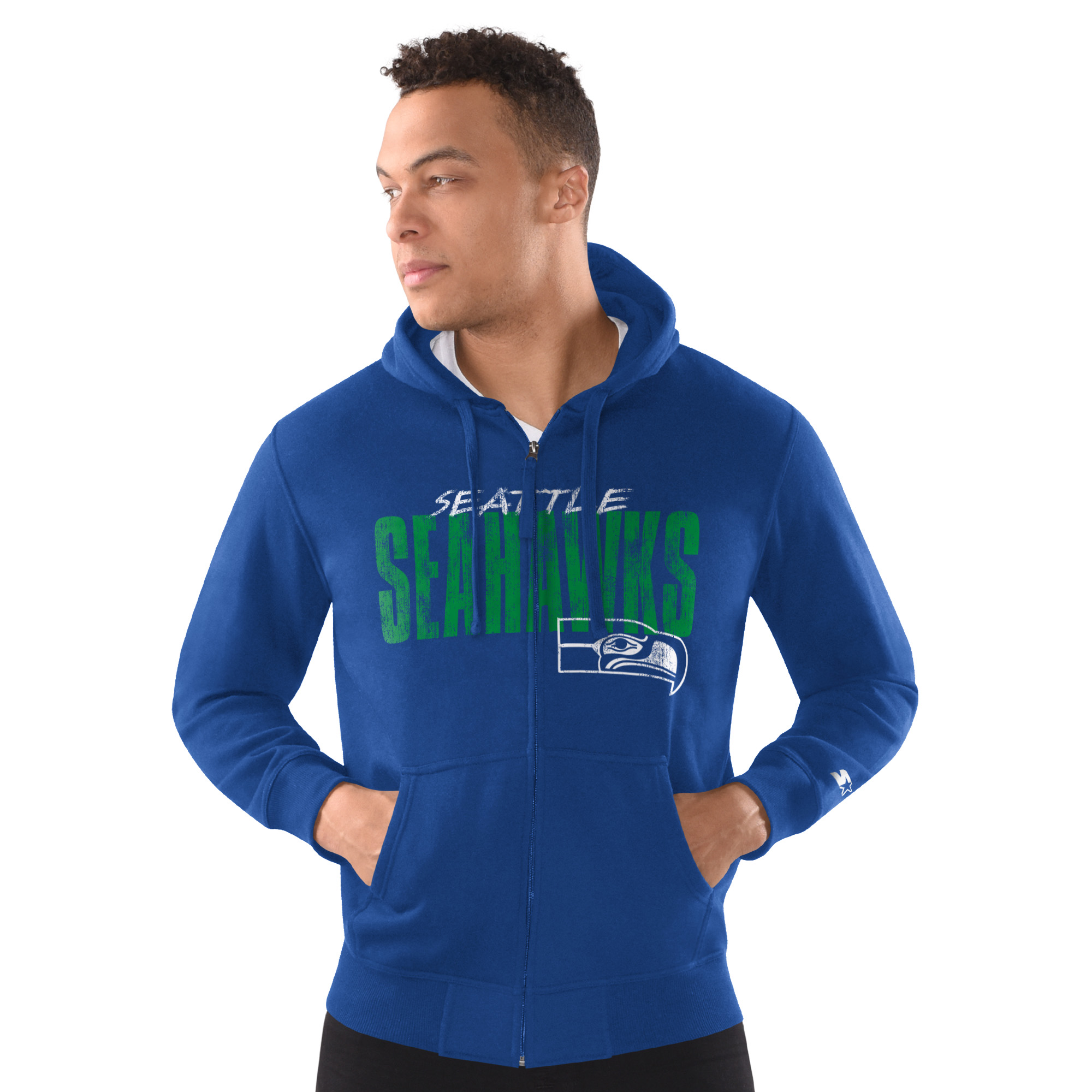 Men's Starter Royal Seattle Seahawks Distressed Classic Full-Zip Hoodie