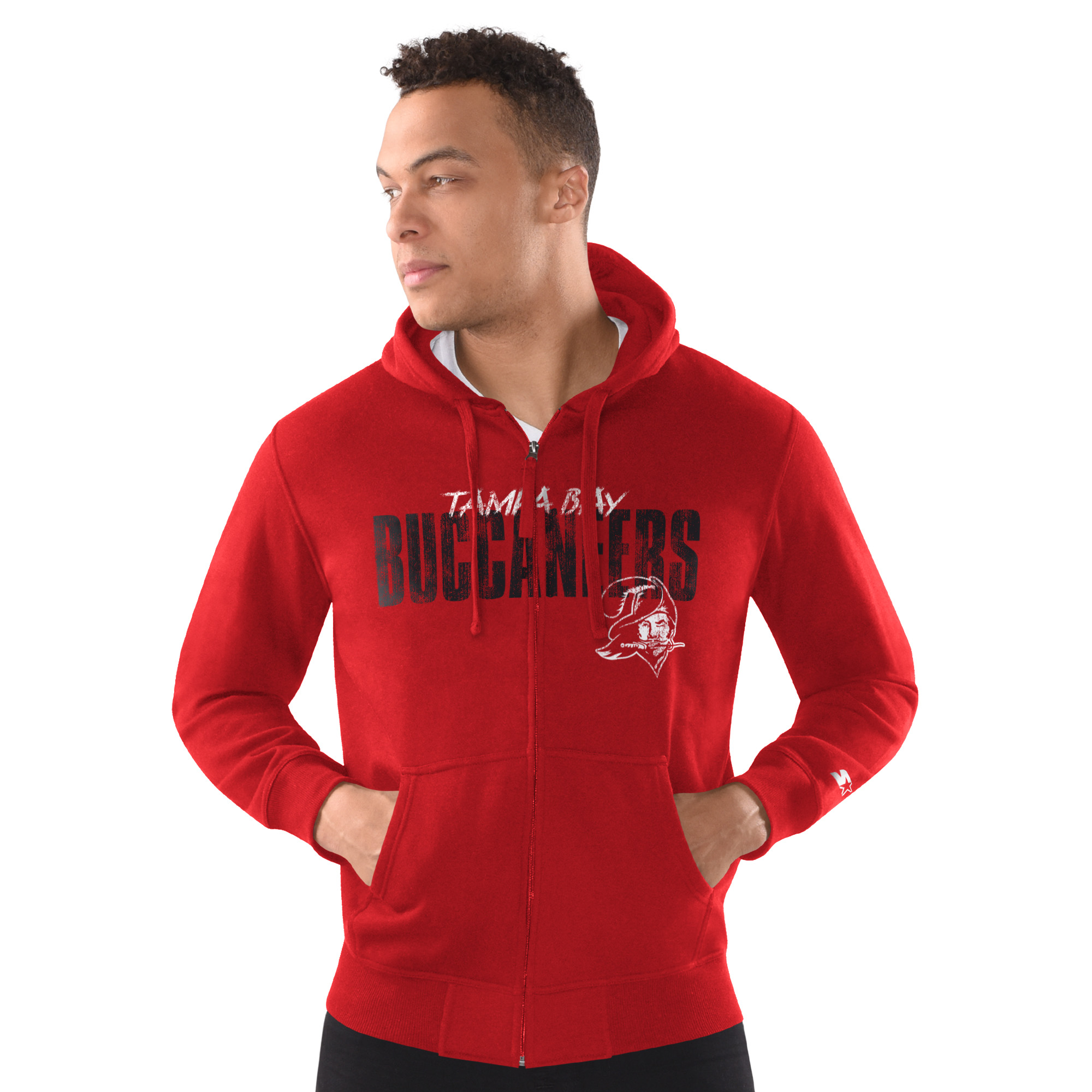 Men's Starter Red Tampa Bay Buccaneers Distressed Classic Full-Zip Hoodie
