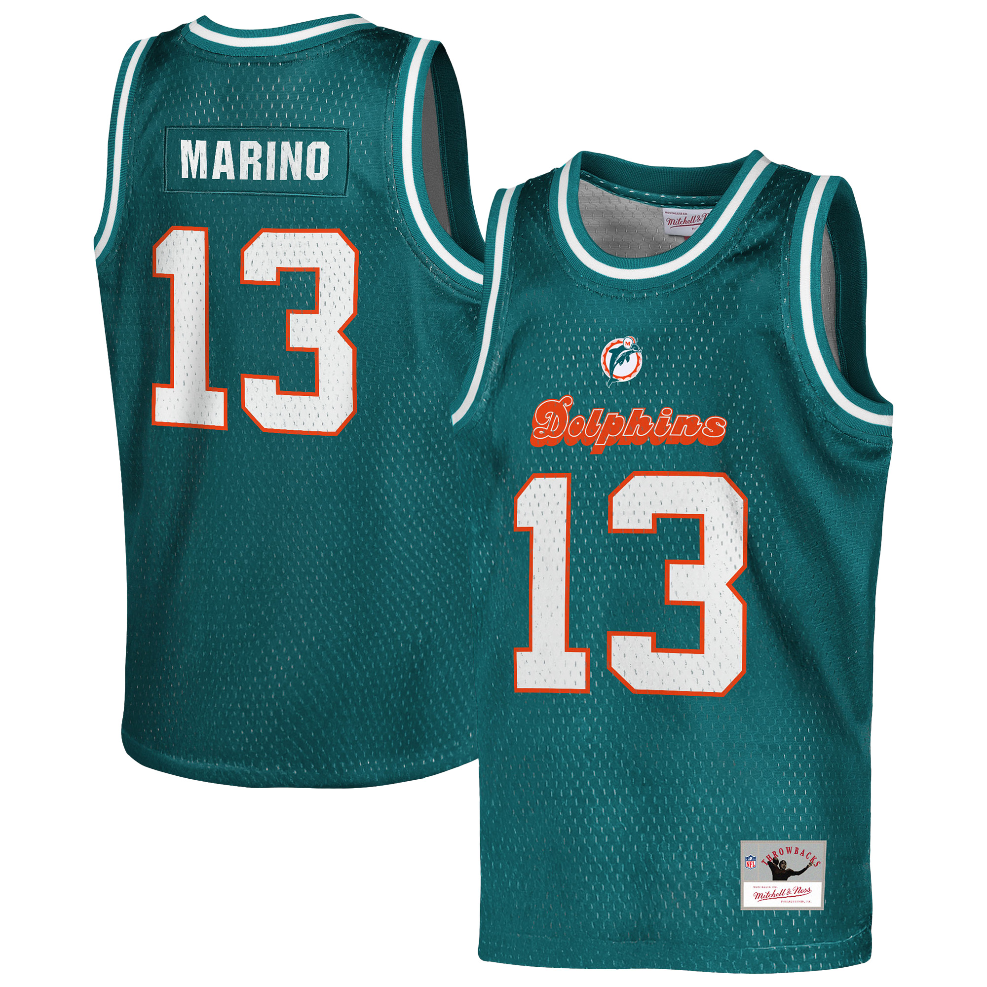 Youth Mitchell & Ness Dan Marino Aqua Miami Dolphins Retired Player NFL Basketball Fashion Jersey