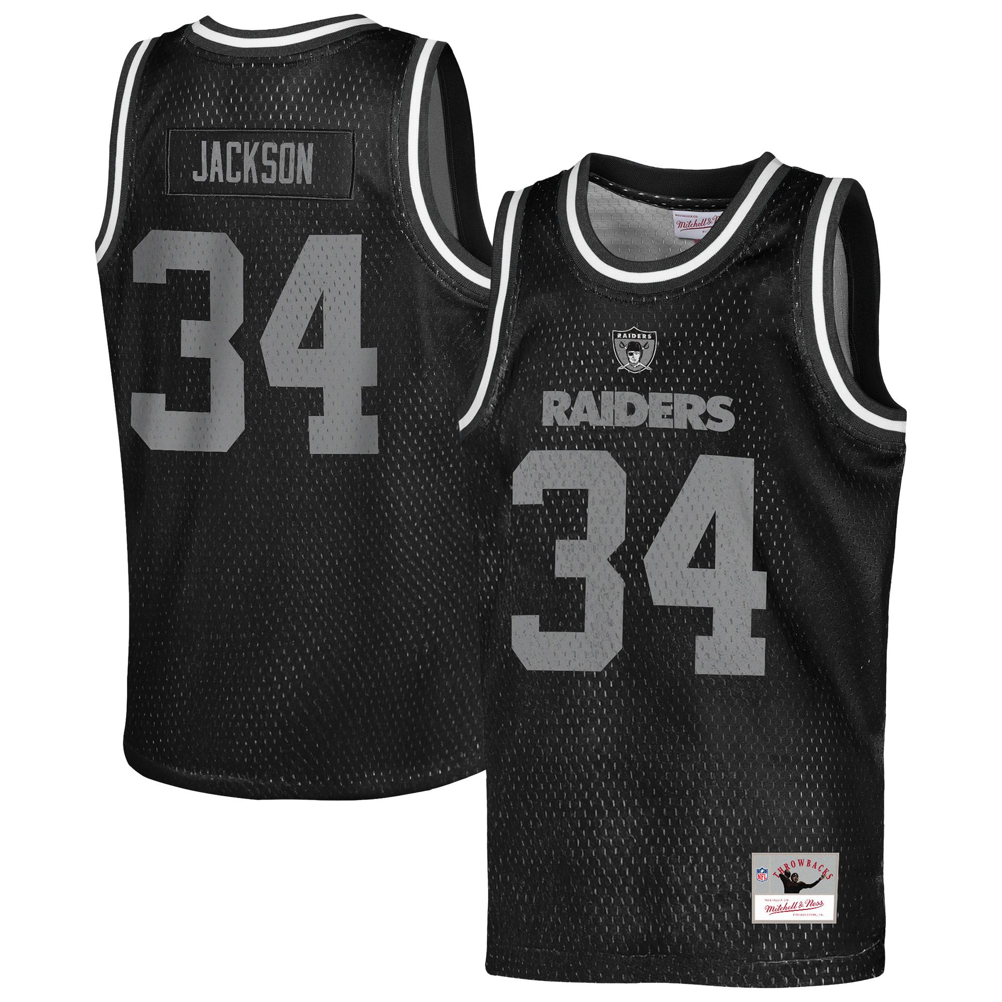 Youth Mitchell & Ness Bo Jackson Black Las Vegas Raiders Retired Player NFL Basketball Fashion Jersey