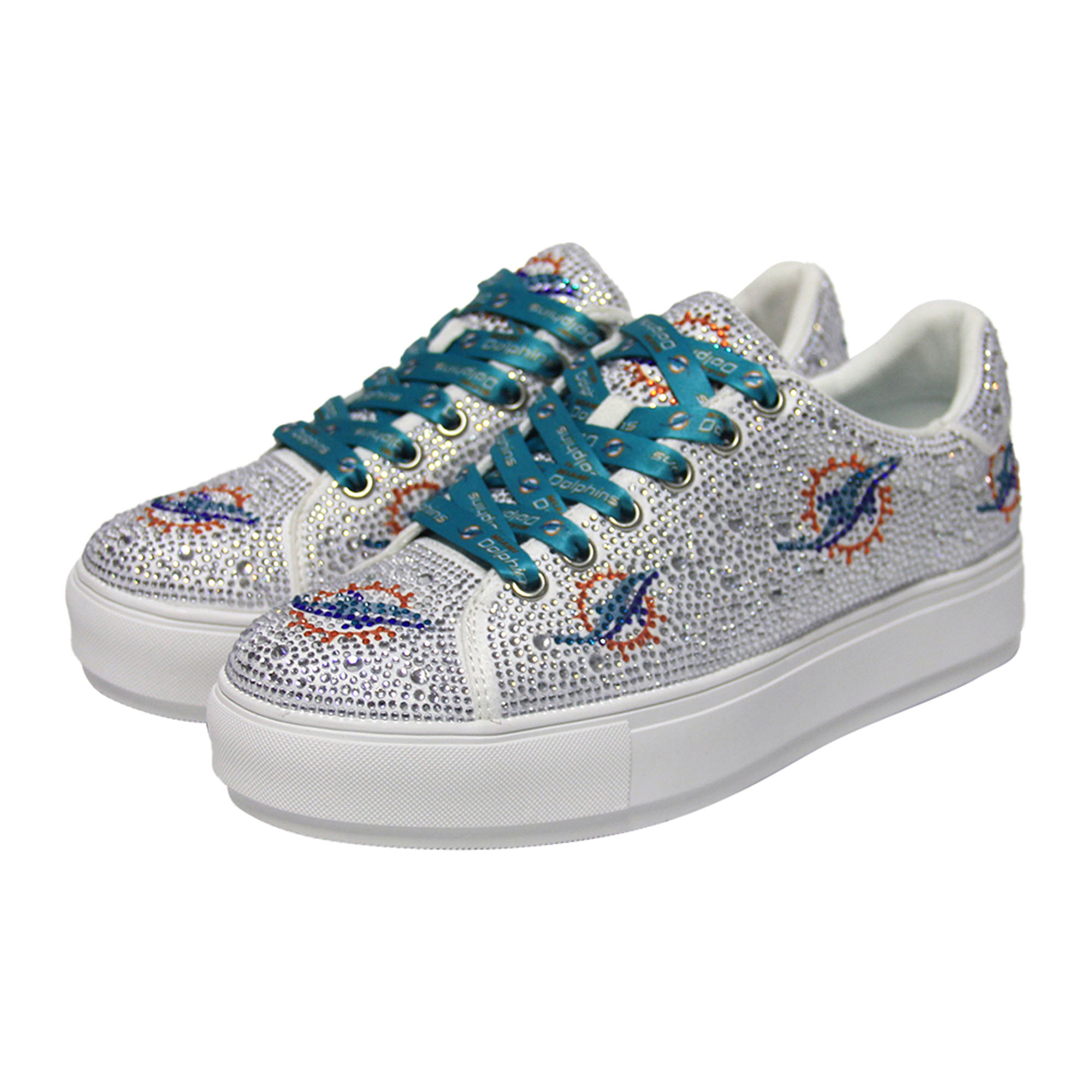 Women's FABGATING by Cuce White Miami Dolphins Crystal Team Logo Sneakers