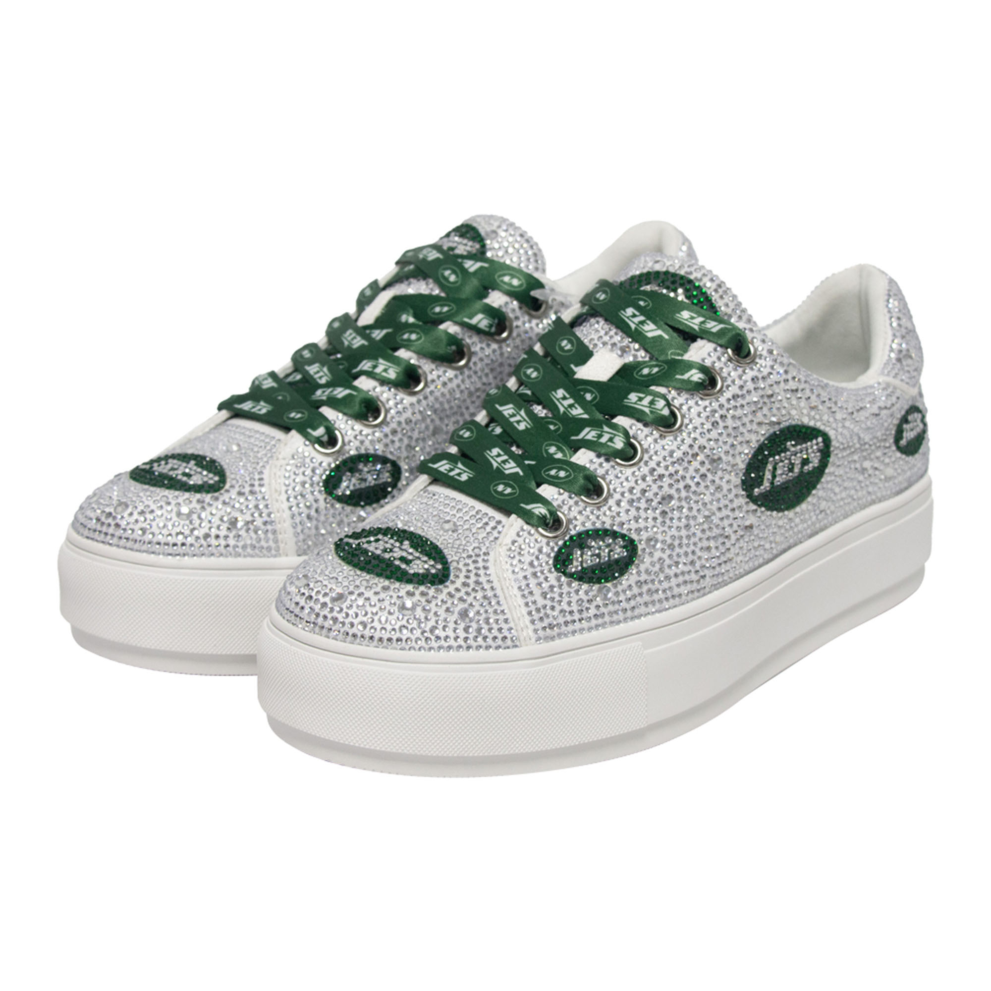 Women's FABGATING by Cuce White New York Jets Crystal Team Logo Sneakers