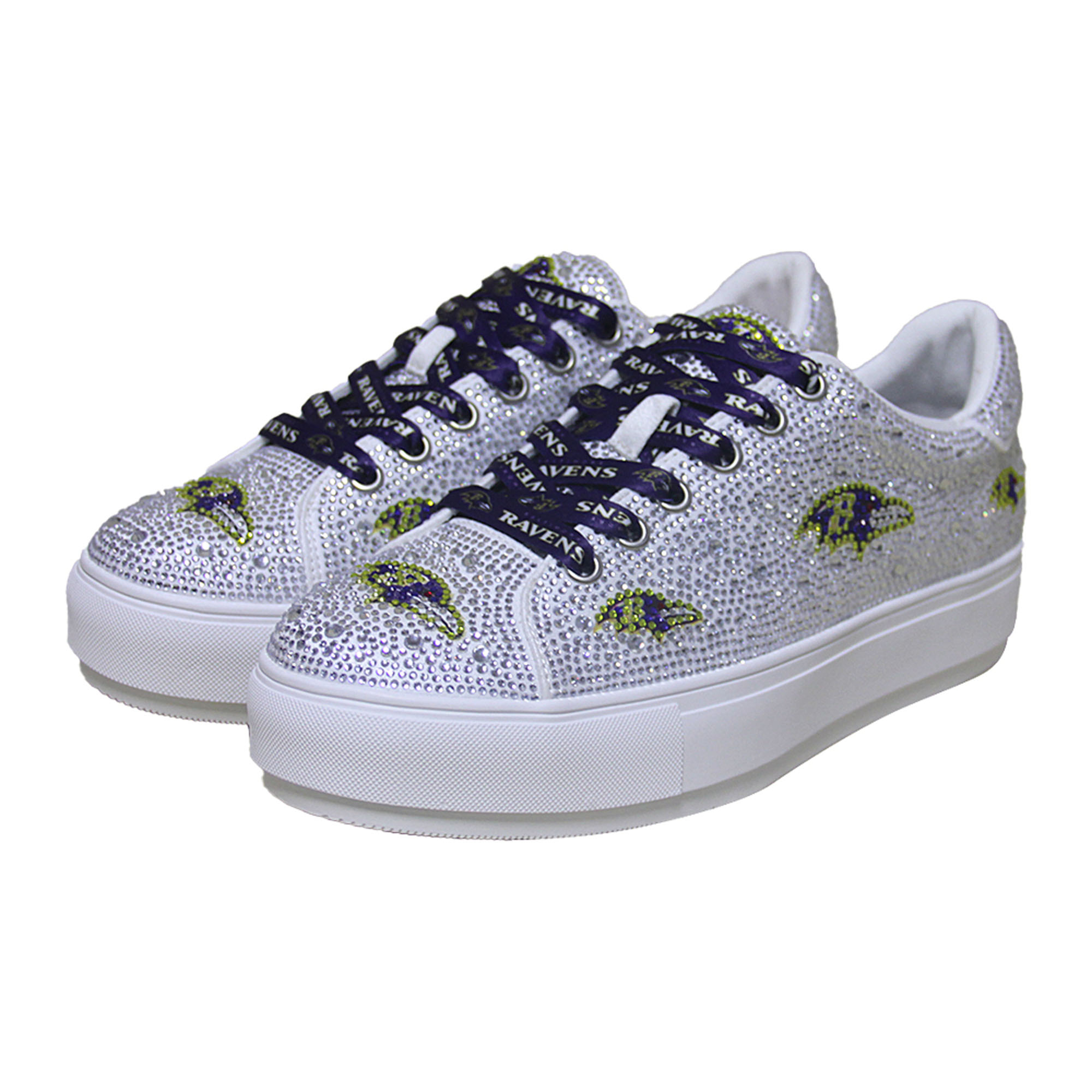 Women's FABGATING by Cuce White Baltimore Ravens Crystal Team Logo Sneakers