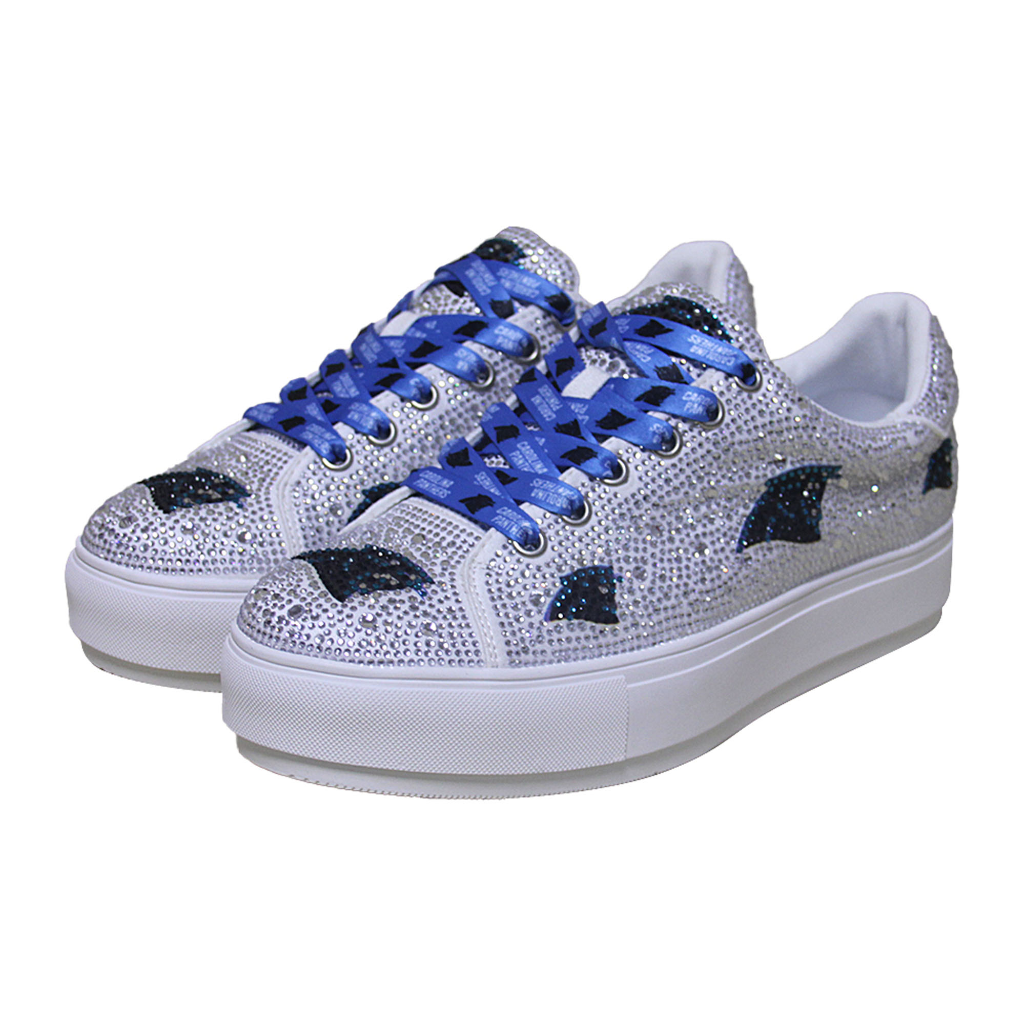 Women's FABGATING by Cuce White Carolina Panthers Crystal Team Logo Sneakers