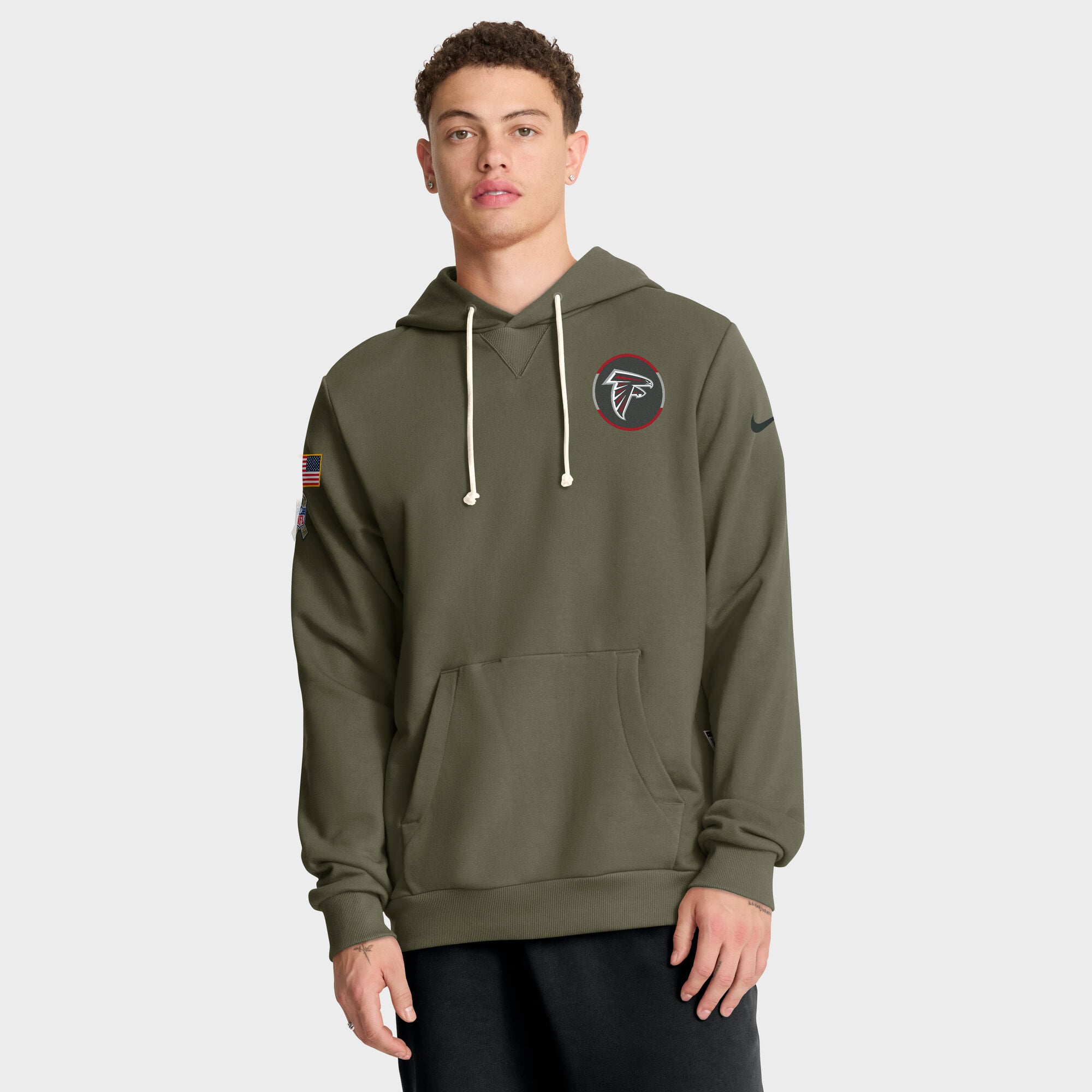 Men’s Nike Olive Atlanta Falcons 2025 Salute to Service Sideline Standard Issue Dri-FIT Hoodie Men’s Nike Olive Atlanta Falcons 2025 Salute to Service Sideline Standard Issue Dri-FIT Hoodie