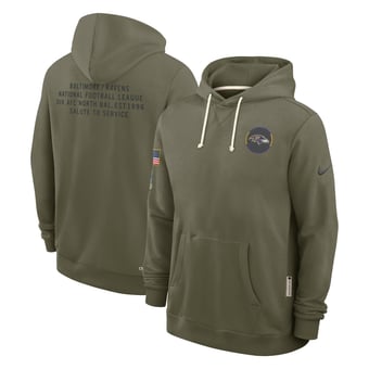 Men's Nike Olive Baltimore Ravens 2025 Salute to Service Sideline Standard Issue Dri-FIT Hoodie