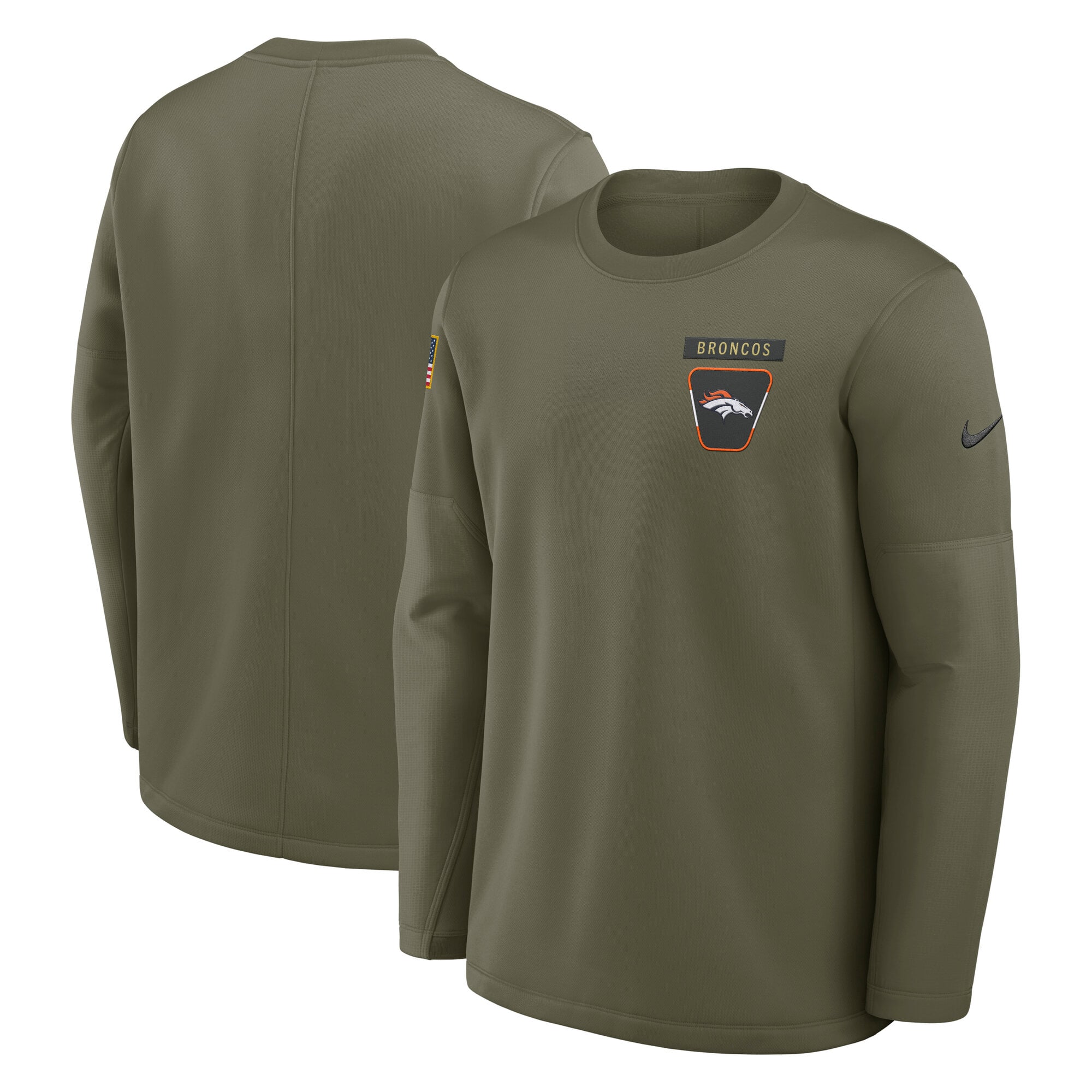 Men’s Nike Olive Denver Broncos 2025 Salute to Service Sideline Coaches Therma-FIT Long Sleeve Shirt Men’s Nike Olive Denver Broncos 2025 Salute to Service Sideline Coaches Therma-FIT Long Sleeve Shirt