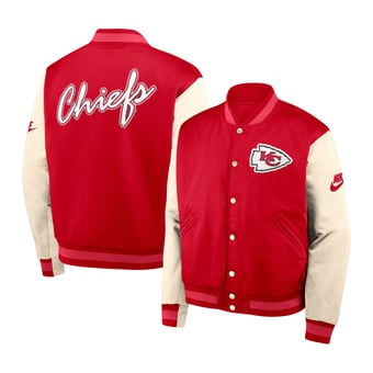 Men's Nike Red/Cream Kansas City Chiefs Rewind Legacy Full-Snap Bomber Jacket
