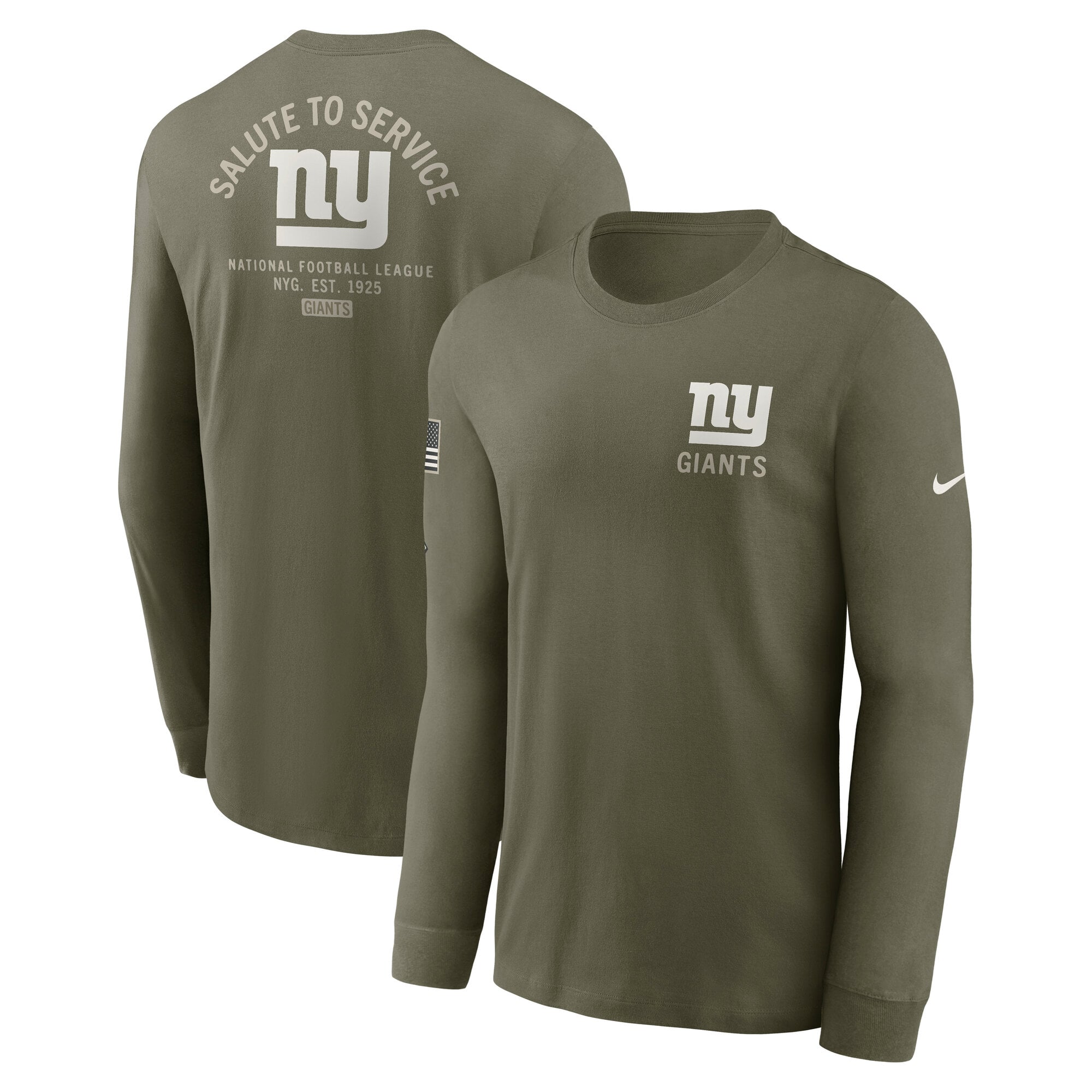 Men’s Nike Olive New York Giants 2025 Salute to Service Sideline Long Sleeve T-Shirt