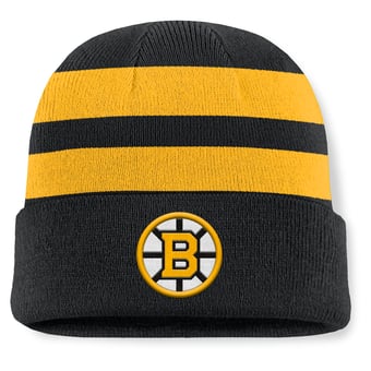 Men's Fanatics Black/Gold Boston Bruins Fundamental Swipe Stripe Cuffed Knit Hat