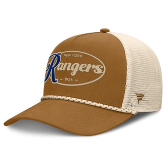 Men's Fanatics Brown/Cream New York Rangers Heritage Fetch A-Frame Trucker Adjustable Hat
