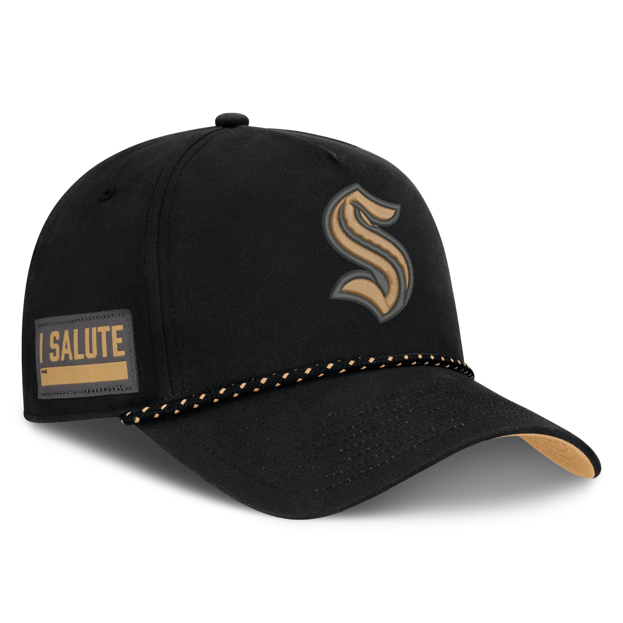 Men's Fanatics  Black Seattle Kraken Military Appreciation Authentic Pro A-Frame Adjustable Hat