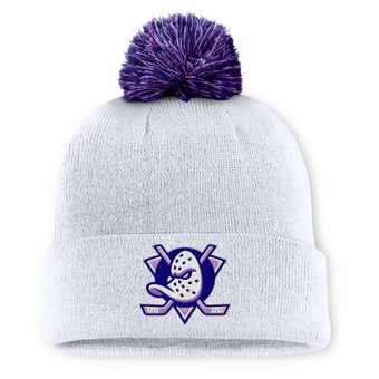 Men's Fanatics  White Anaheim Ducks Authentic Pro Hockey Fights Cancer Cuffed Knit Hat with Pom