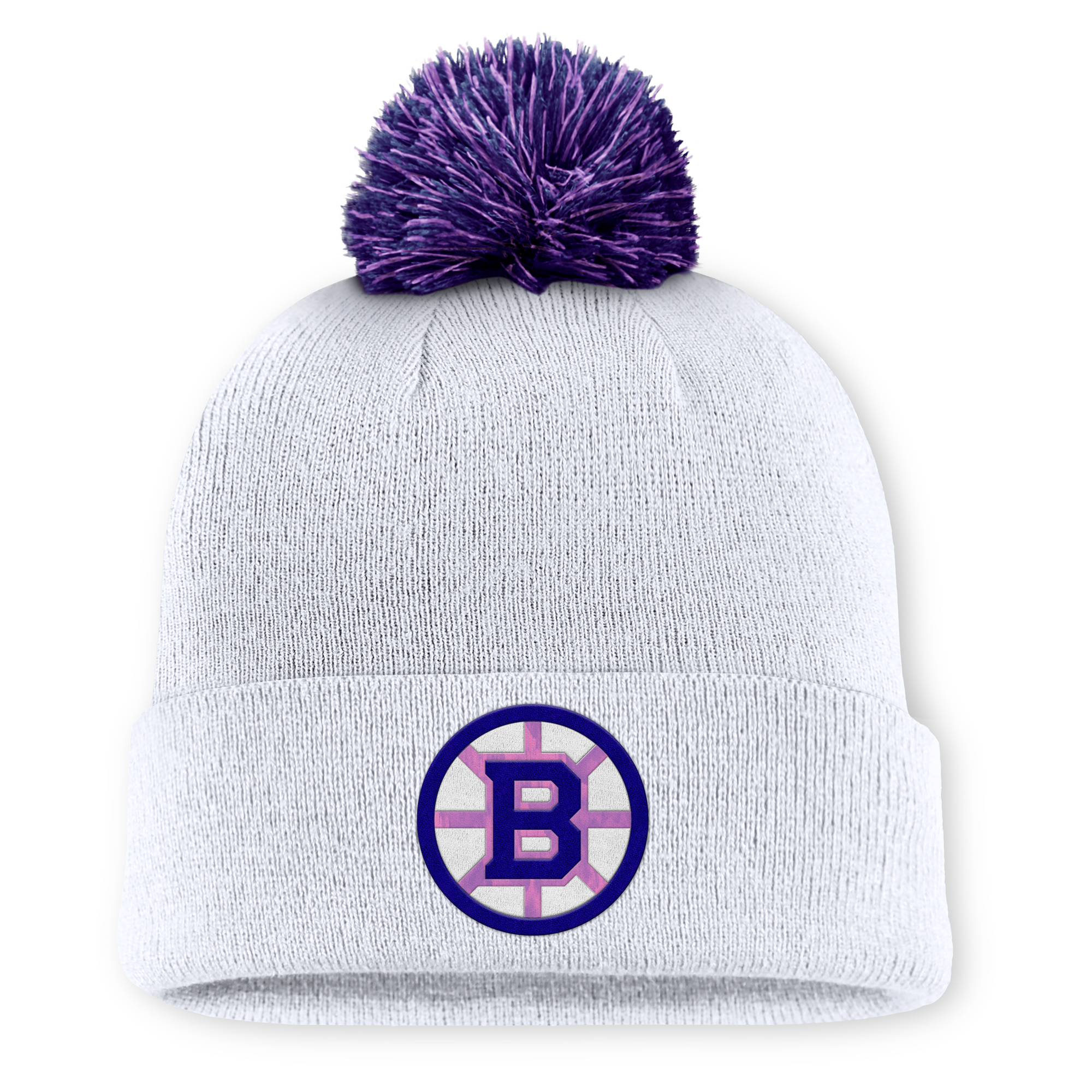 Men’s Fanatics White Boston Bruins Authentic Pro Hockey Fights Cancer Cuffed Knit Hat with Pom Men’s Fanatics White Boston Bruins Authentic Pro Hockey Fights Cancer Cuffed Knit Hat with Pom