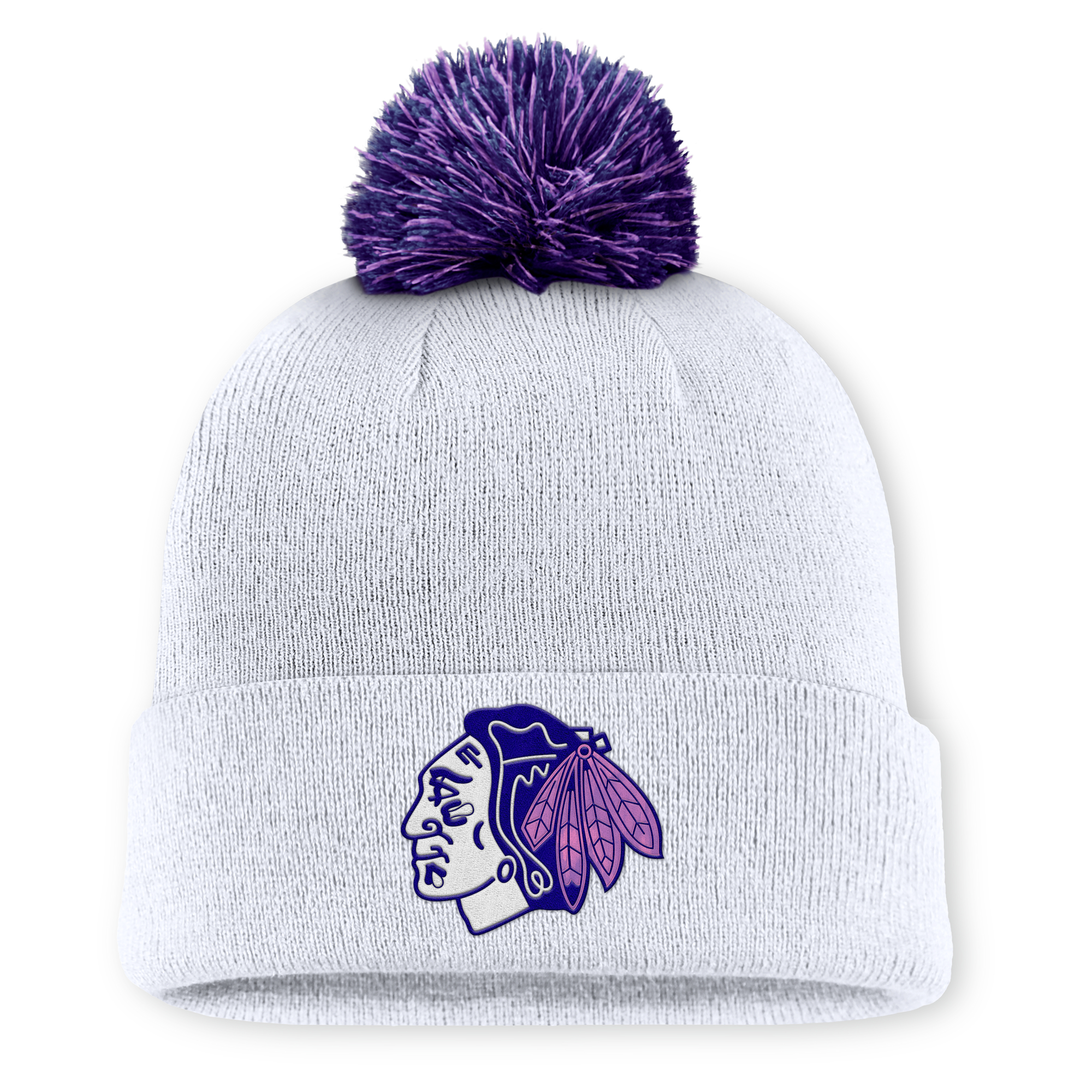 Men’s Fanatics White Chicago Blackhawks Authentic Pro Hockey Fights Cancer Cuffed Knit Hat with Pom Men’s Fanatics White Chicago Blackhawks Authentic Pro Hockey Fights Cancer Cuffed Knit Hat with Pom