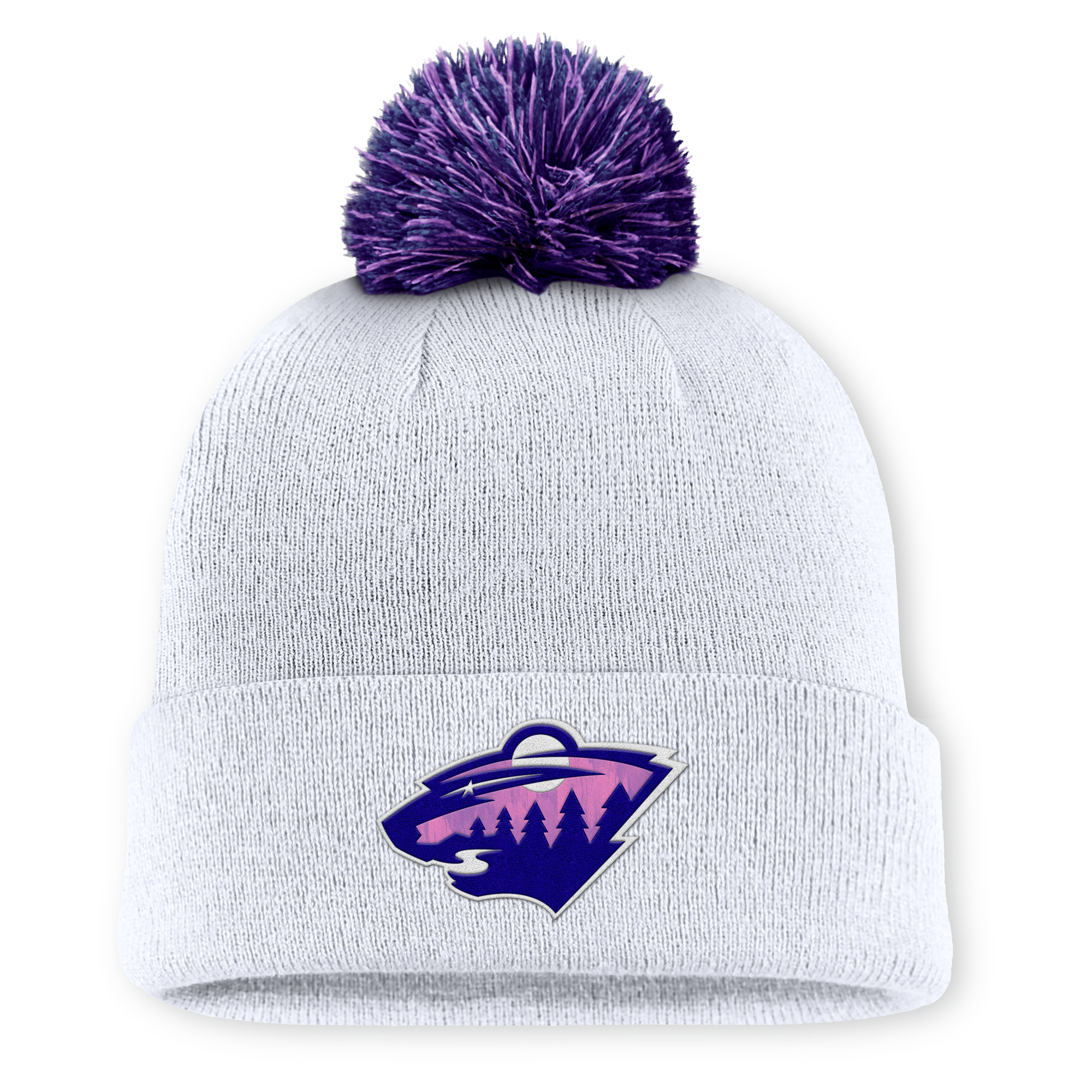 Men’s Fanatics White Minnesota Wild Authentic Pro Hockey Fights Cancer Cuffed Knit Hat with Pom Men’s Fanatics White Minnesota Wild Authentic Pro Hockey Fights Cancer Cuffed Knit Hat with Pom