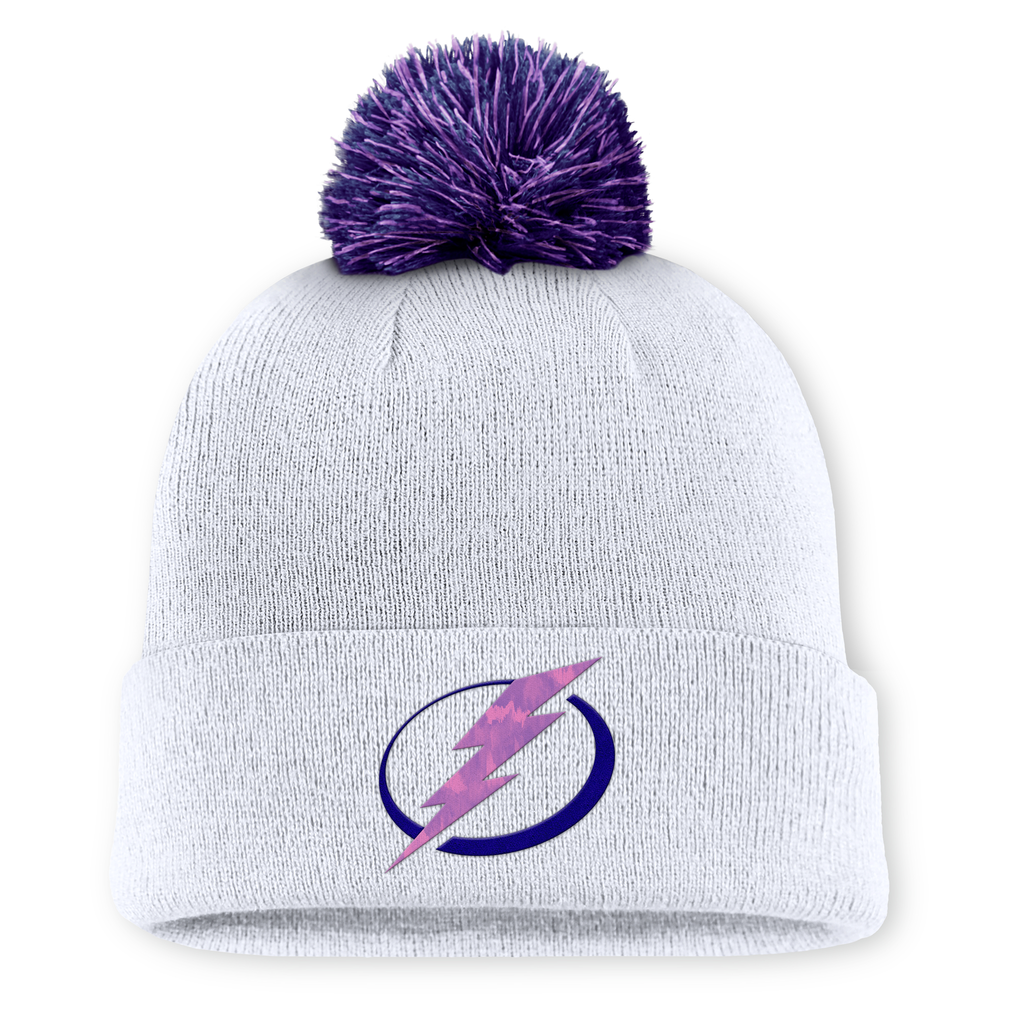 Men’s Fanatics White Tampa Bay Lightning Authentic Pro Hockey Fights Cancer Cuffed Knit Hat with Pom Men’s Fanatics White Tampa Bay Lightning Authentic Pro Hockey Fights Cancer Cuffed Knit Hat with Pom