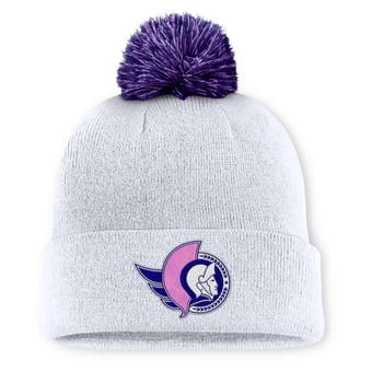 Men's Fanatics  White Ottawa Senators Authentic Pro Hockey Fights Cancer Cuffed Knit Hat with Pom