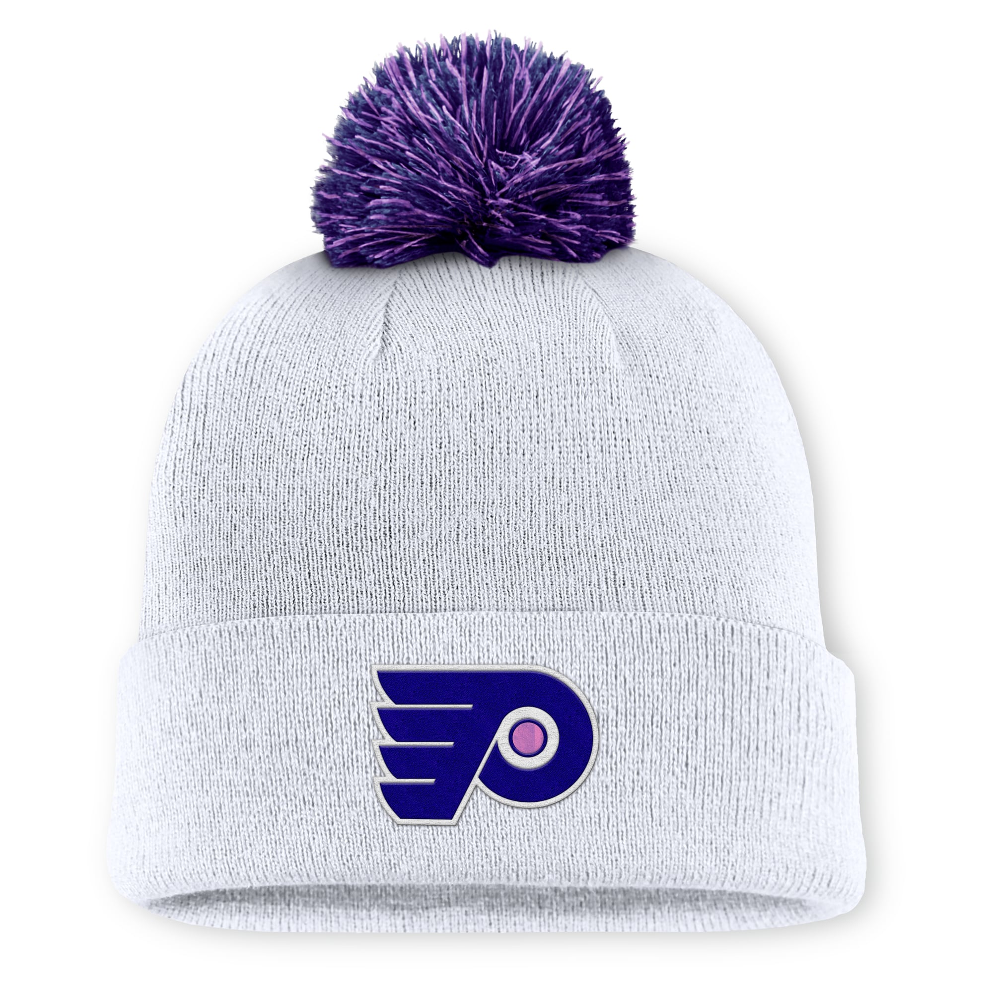 Men's Fanatics  White Philadelphia Flyers Authentic Pro Hockey Fights Cancer Cuffed Knit Hat with Pom