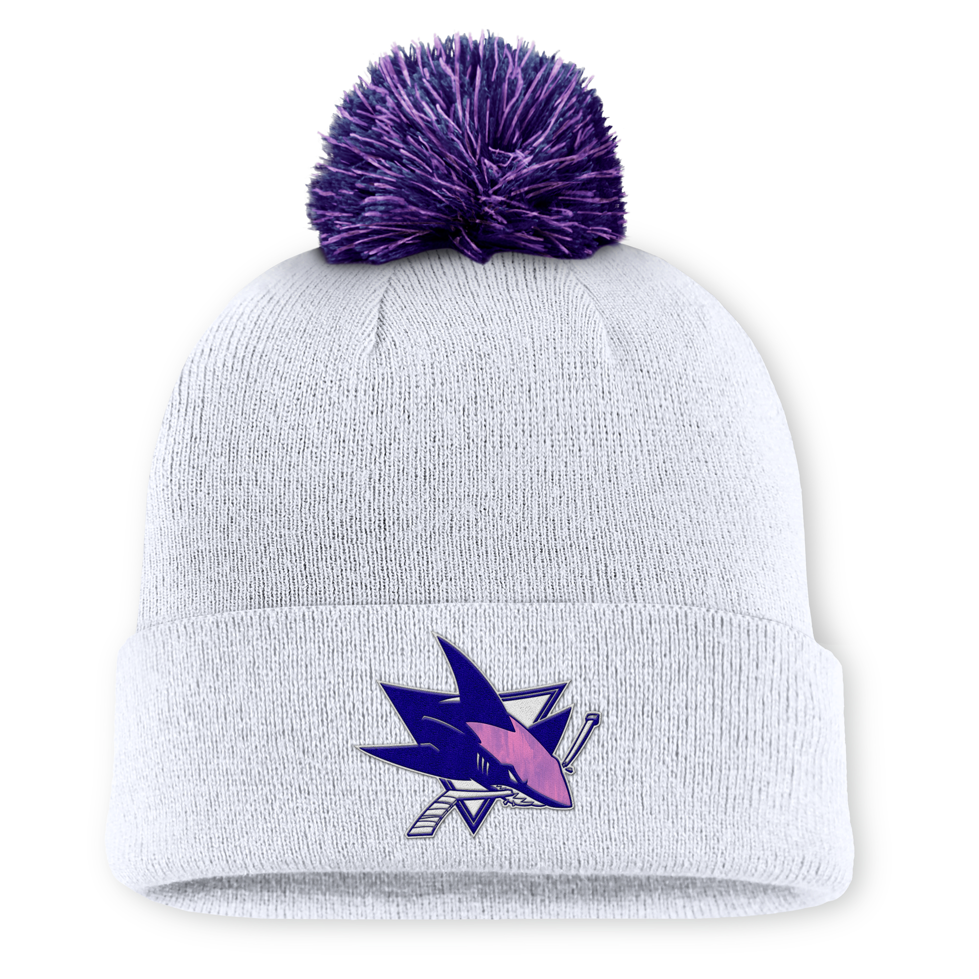 Men’s Fanatics White San Jose Sharks Authentic Pro Hockey Fights Cancer Cuffed Knit Hat with Pom Men’s Fanatics White San Jose Sharks Authentic Pro Hockey Fights Cancer Cuffed Knit Hat with Pom