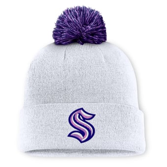 Men's Fanatics  White Seattle Kraken Authentic Pro Hockey Fights Cancer Cuffed Knit Hat with Pom