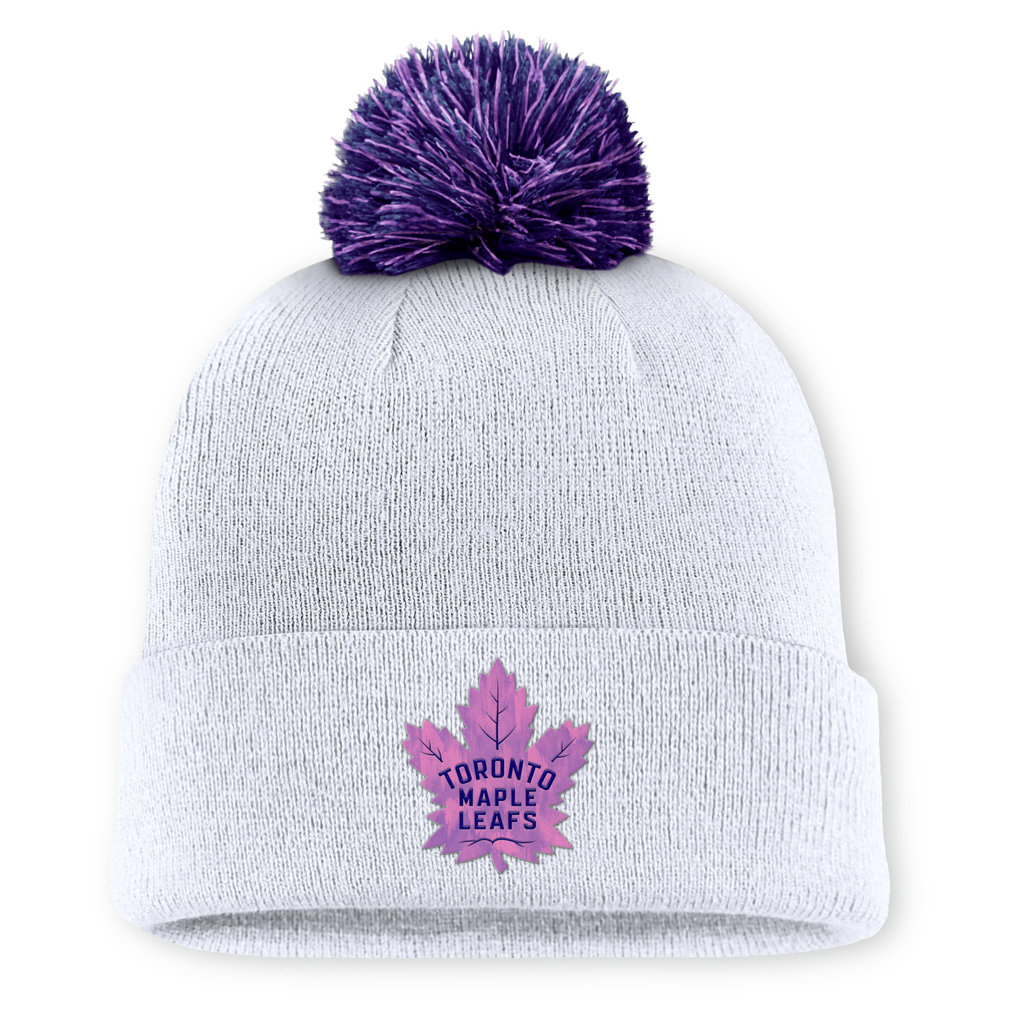 Men’s Fanatics White Toronto Maple Leafs Authentic Pro Hockey Fights Cancer Cuffed Knit Hat with Pom Men’s Fanatics White Toronto Maple Leafs Authentic Pro Hockey Fights Cancer Cuffed Knit Hat with Pom