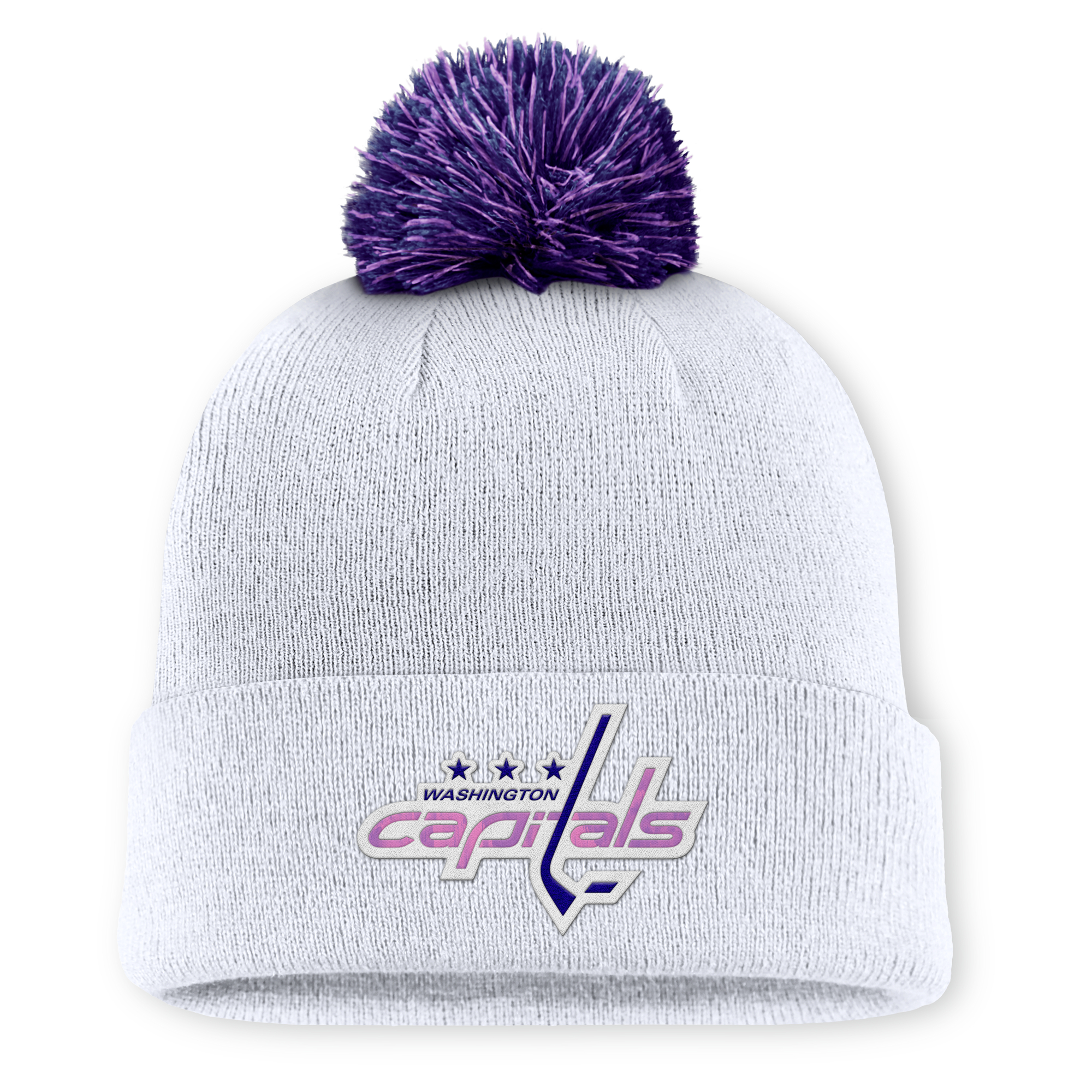 Men’s Fanatics White Washington Capitals Authentic Pro Hockey Fights Cancer Cuffed Knit Hat with Pom Men’s Fanatics White Washington Capitals Authentic Pro Hockey Fights Cancer Cuffed Knit Hat with Pom