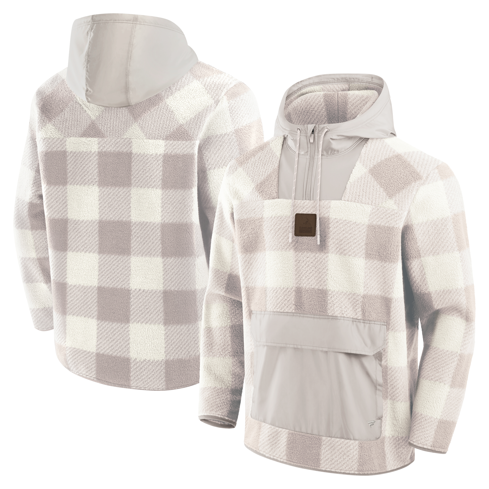 Men's Fanatics Gray Cleveland Browns Oversized Elements Plaid Polar Fleece Quarter-Zip Hoodie