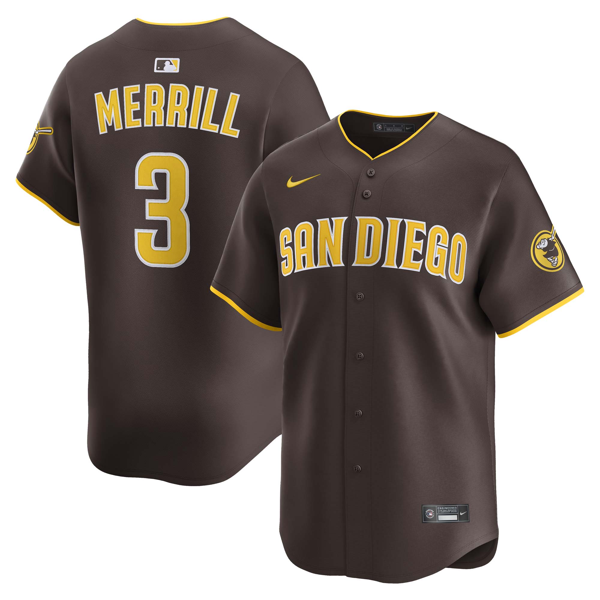 Men's Nike Jackson Merrill Brown San Diego Padres Road Limited Player Jersey