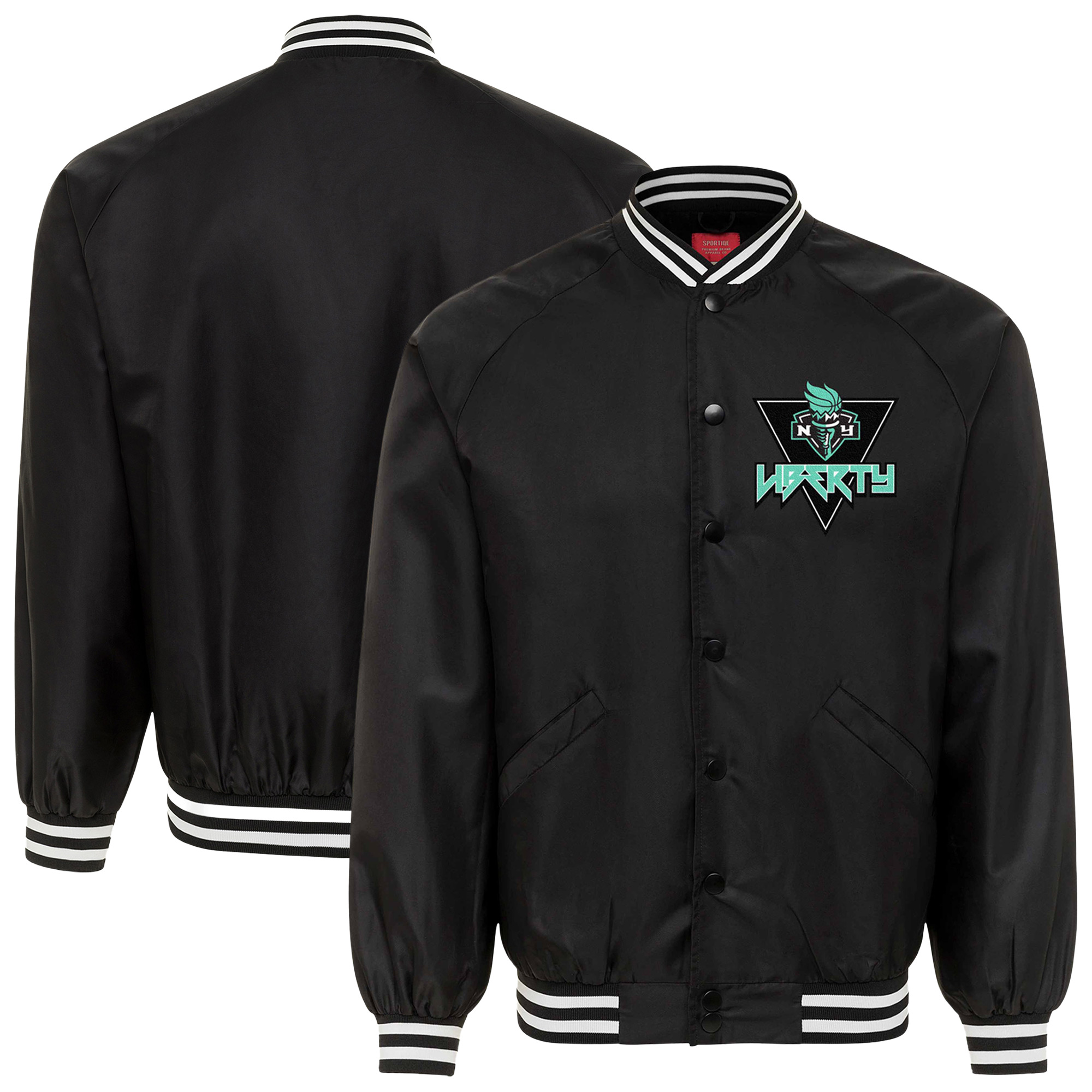 Unisex Sportiqe Black New York Liberty Rock & Roll Collection Ringo Satin Raglan Full-Snap Bomber Jacket Unisex Sportiqe Black New York Liberty Rock & Roll Collection Ringo Satin Raglan Full-Snap Bomber Jacket