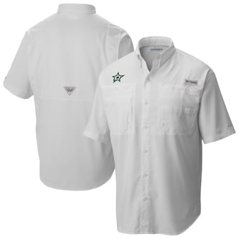 Men's Columbia  White Dallas Stars Tamiami Short Sleeve Omni-Wick Button-Down Shirt