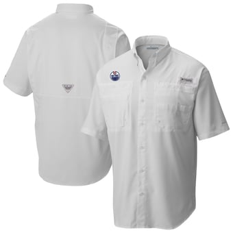 Men's Columbia  White Edmonton Oilers Tamiami Short Sleeve Omni-Wick Button-Down Shirt